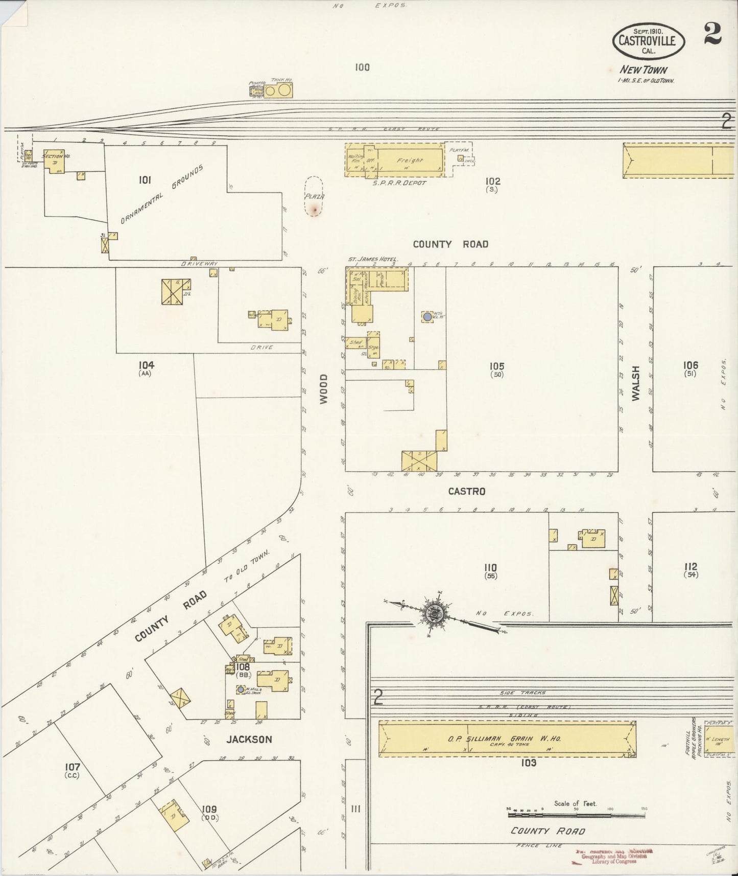 Sanborn Fire Insurance Map from Castroville, Monterey County, California (1910), Sheet #0002 - Complete Map Set gallery image, historic Sanborn map, vintage wall art, California California