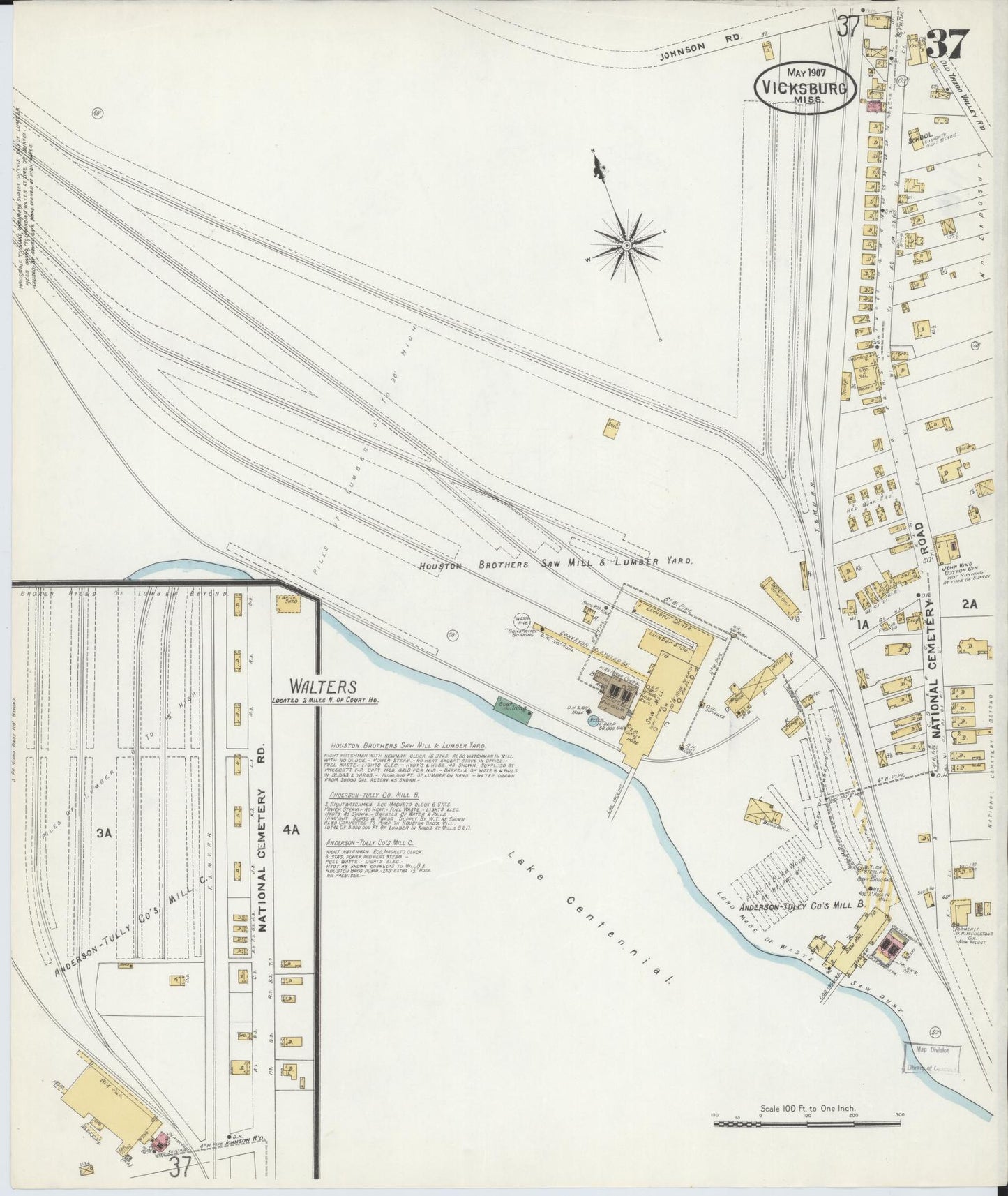 Sanborn Fire Insurance Map from Vicksburg, Warren County, Mississippi (1907), Sheet #0037 - Complete Map Set gallery image, historic Sanborn map, vintage wall art, Mississippi Mississippi