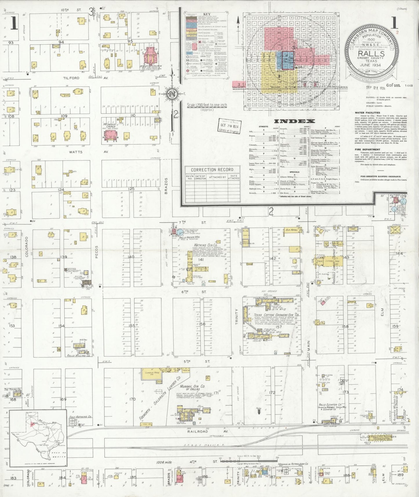 Sanborn Fire Insurance Map from Ralls, Crosby County, Texas. (1934) – Historic Sanborn Fire Insurance Map Print