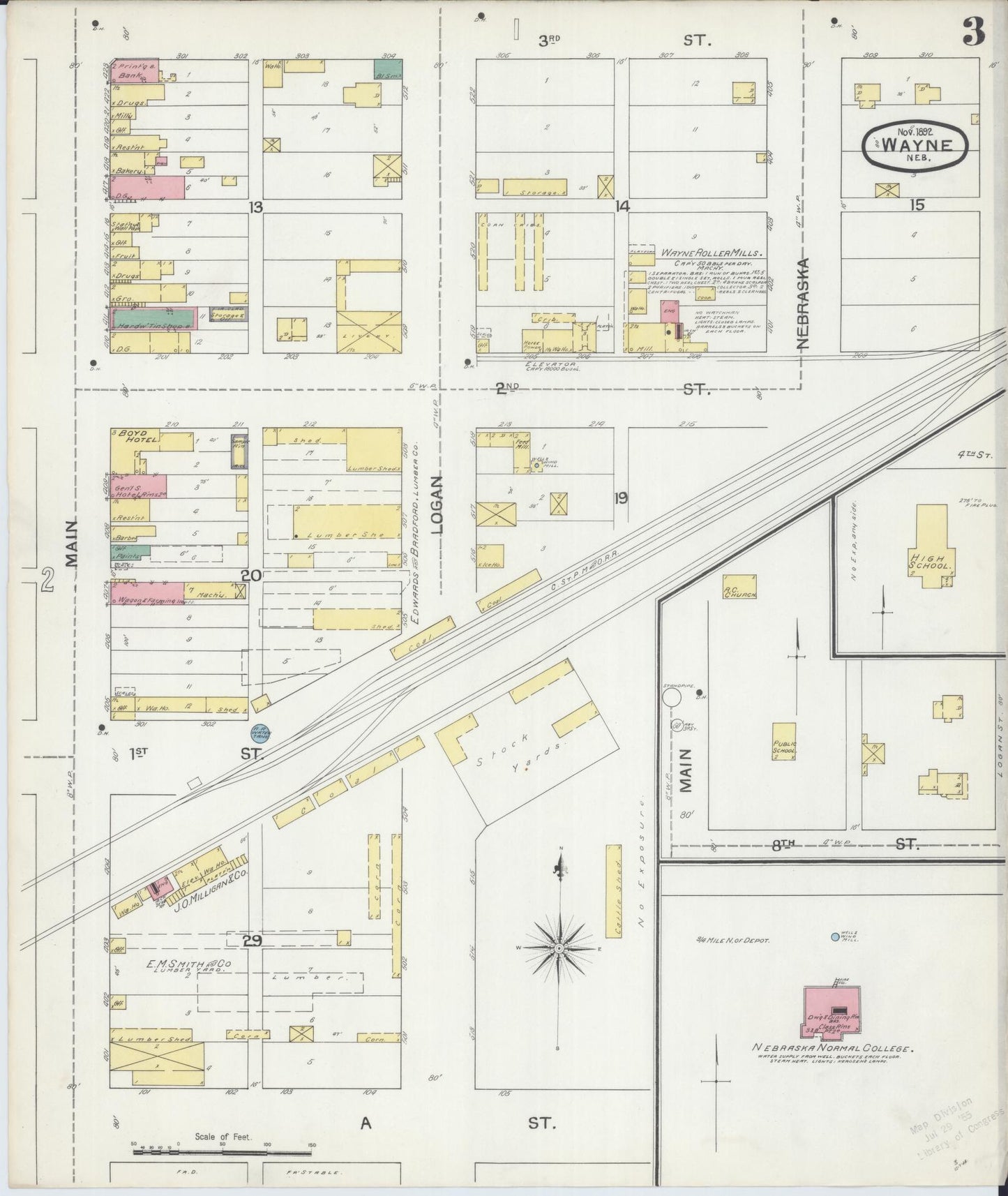 Sanborn Fire Insurance Map from Wayne, Wayne County, Nebraska (1892), Sheet #0003 - Historic Sanborn Fire Insurance Map Print, vintage old map wall art, antique decor, genealogy gift, Nebraska Nebraska map