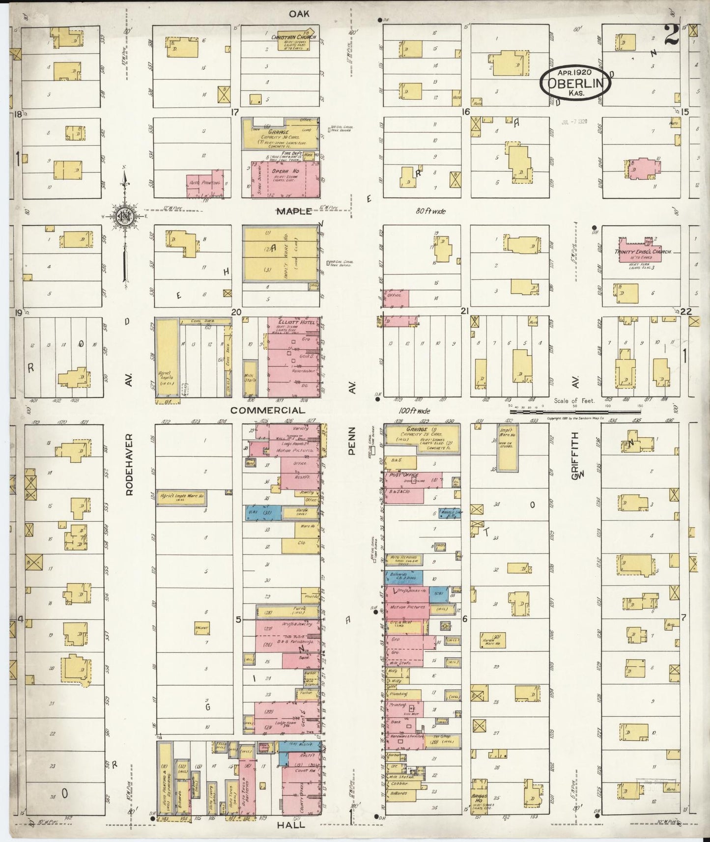 Sanborn Fire Insurance Map from Oberlin, Decatur County, Kansas (1920), Sheet #0002 - Historic Sanborn Fire Insurance Map Print, vintage old map wall art, antique decor, genealogy gift, Kansas Kansas map