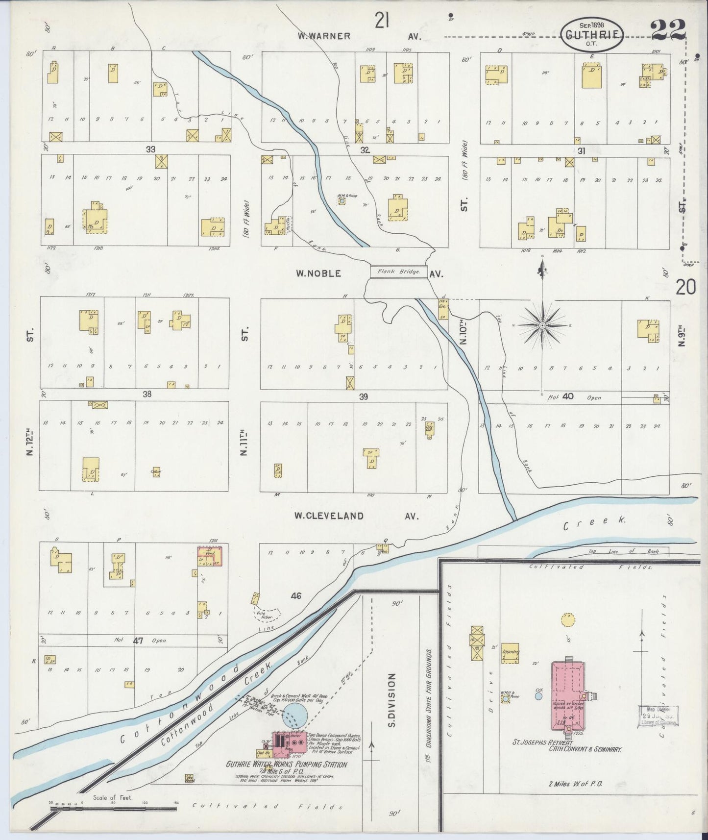Sanborn Fire Insurance Map from Guthrie, Logan County, Oklahoma (1898), Sheet #0022 - Historic Sanborn Fire Insurance Map Print, vintage old map wall art, antique decor, genealogy gift, Oklahoma Oklahoma map