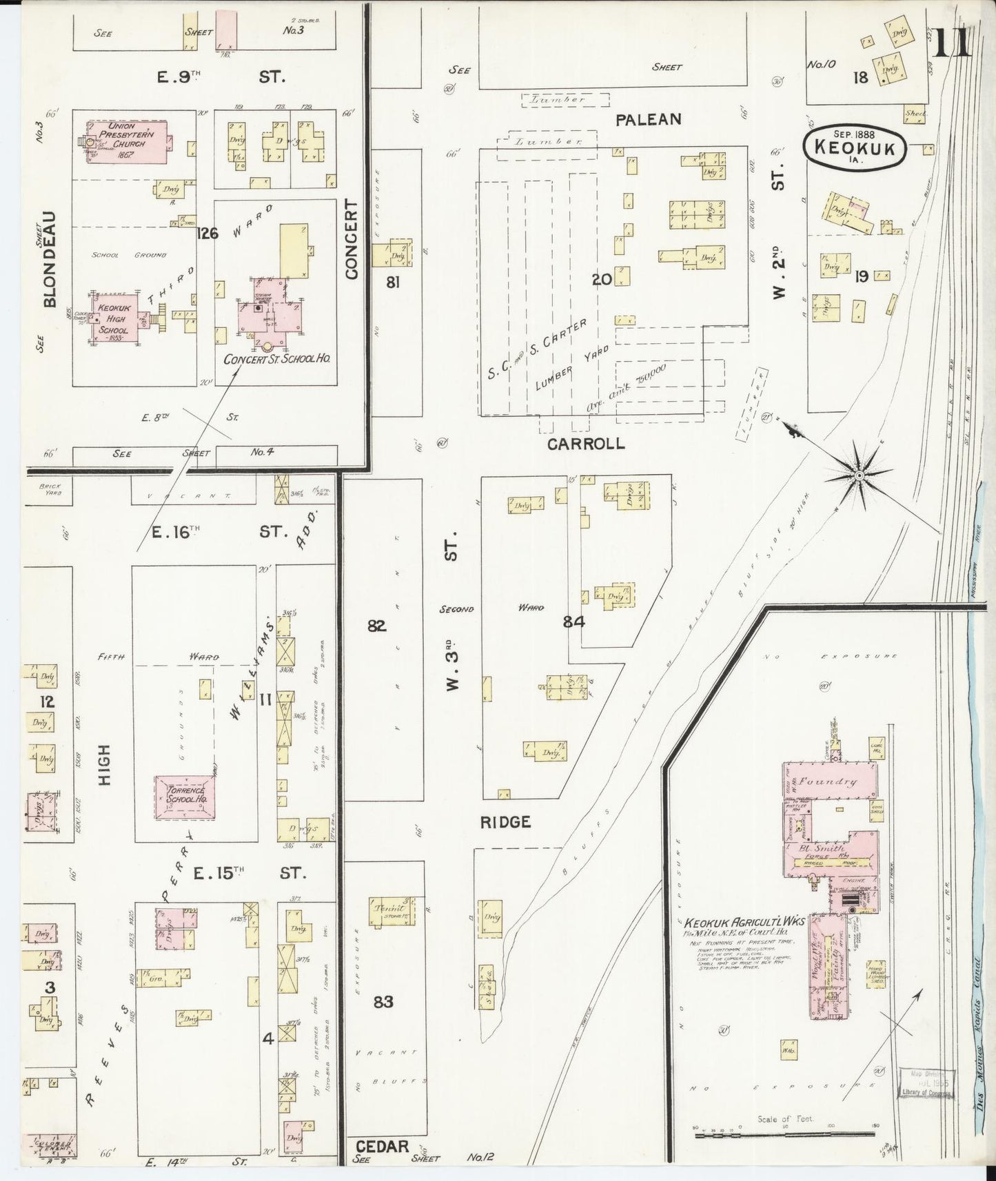 Sanborn Fire Insurance Map from Keokuk, Lee County, Iowa (1888), Sheet #0011 - Historic Sanborn Fire Insurance Map Print, vintage old map wall art
