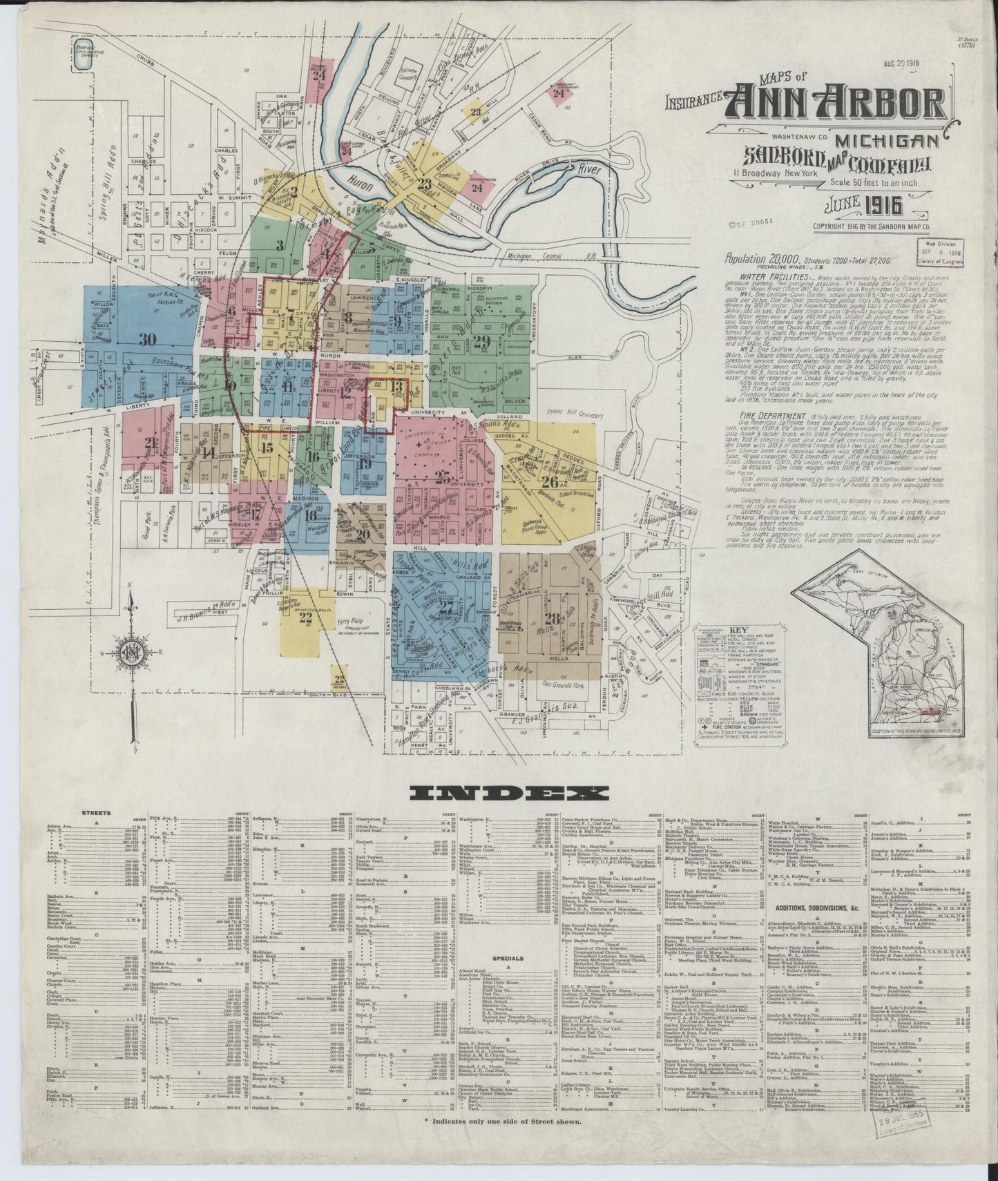 Sanborn Fire Insurance Map from Ann Arbor, Washtenaw County, Michigan (1916), Sheet #0001 - Historic Sanborn Fire Insurance Map Print, vintage old map wall art, antique decor, genealogy gift, Michigan Michigan map