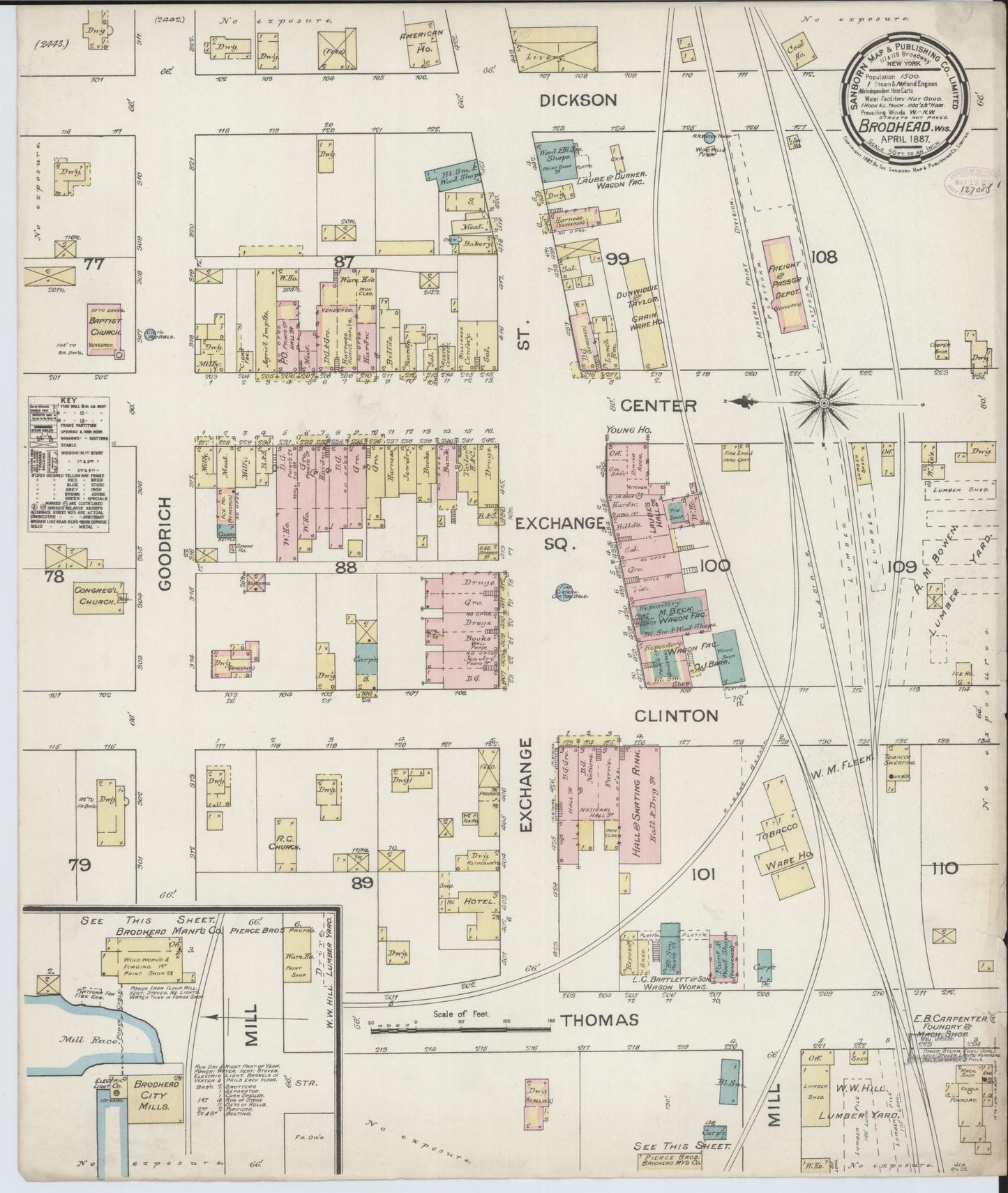 Sanborn Fire Insurance Map from Brodhead, Green County, Wisconsin (1887), Sheet #0001 - Historic Sanborn Fire Insurance Map Print, vintage old map wall art, antique decor, genealogy gift, Wisconsin Wisconsin map