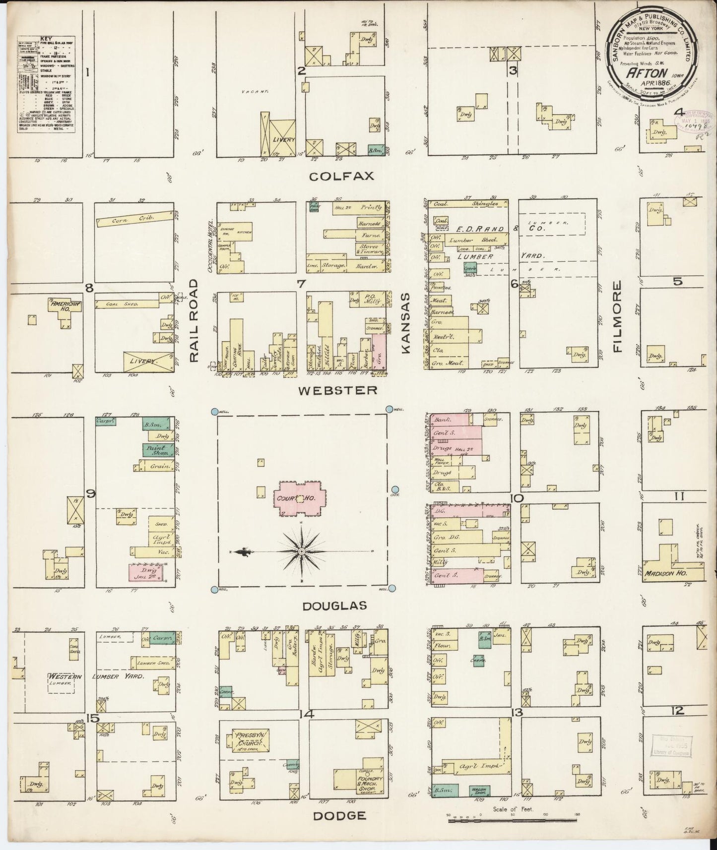 Sanborn Fire Insurance Map from Afton, Union County, Iowa (1886), Sheet #0001 - Historic Sanborn Fire Insurance Map Print, vintage old map wall art