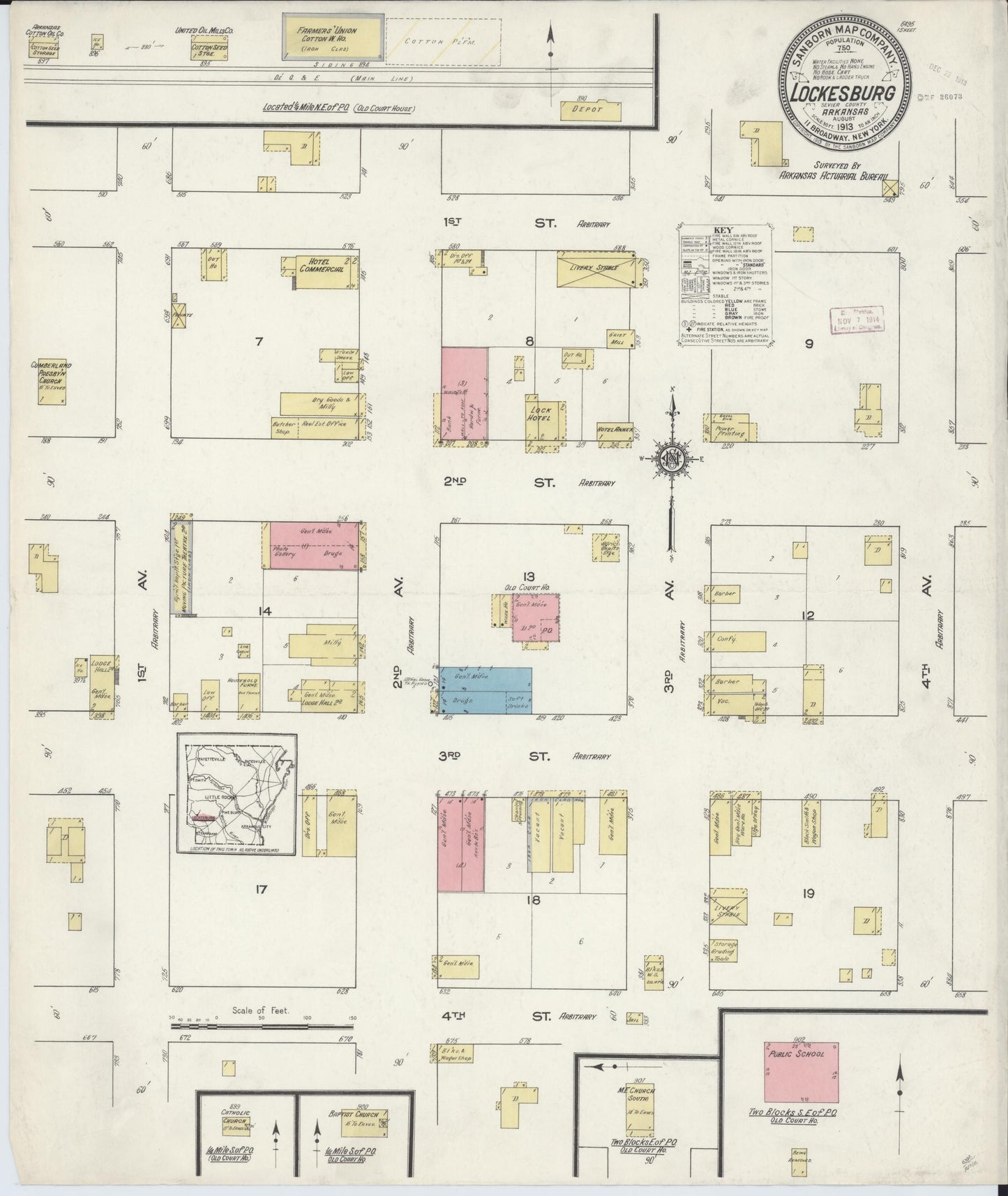 Sanborn Fire Insurance Map from Lockesburg, Sevier County, Arkansas (1913), Sheet #0001 - Historic Sanborn Fire Insurance Map Print, vintage old map wall art, antique decor, genealogy gift, Arkansas Arkansas map