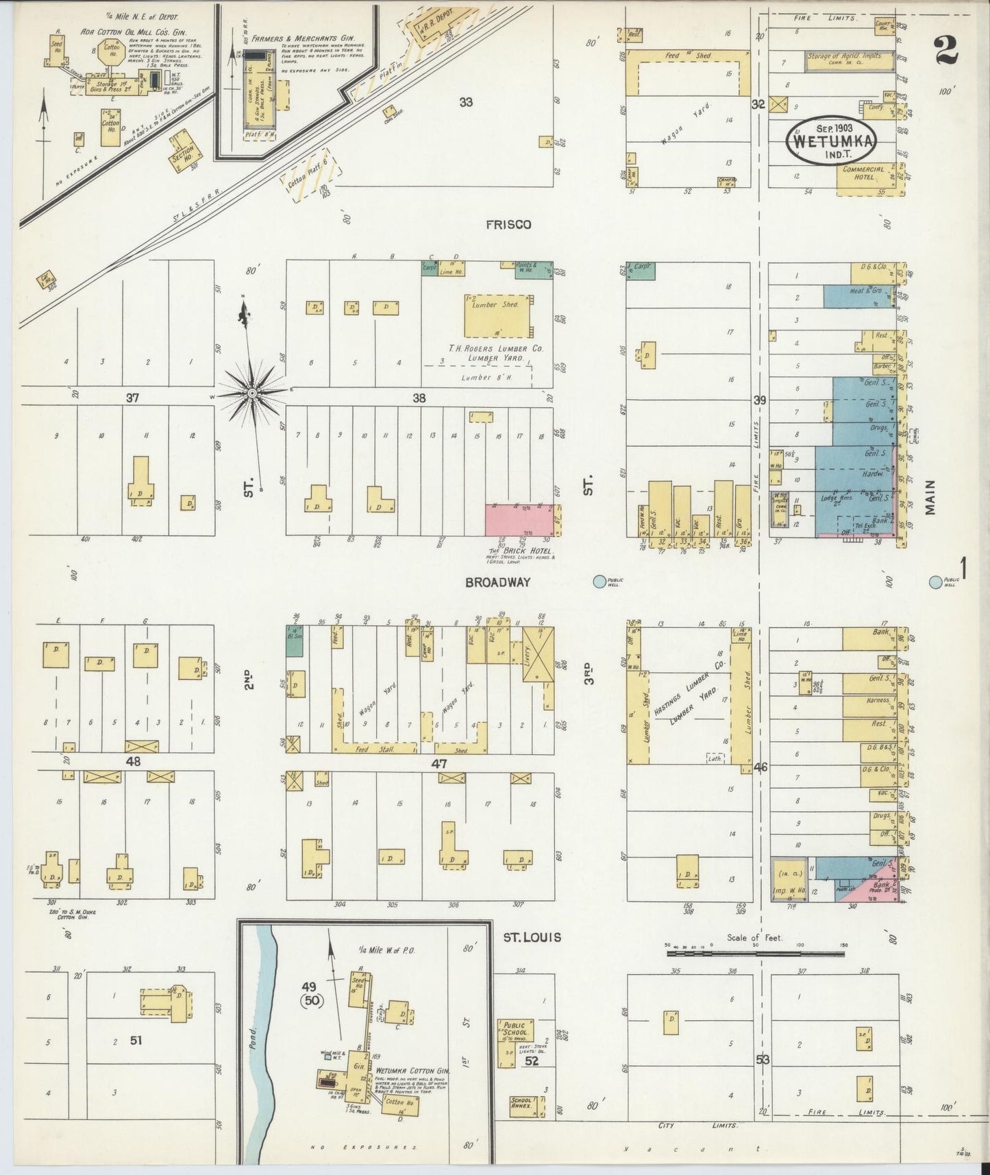 Sanborn Fire Insurance Map from Wetumka, Hughes County, Oklahoma (1903), Sheet #0002 - Complete Map Set gallery image, historic Sanborn map, vintage wall art, Oklahoma Oklahoma