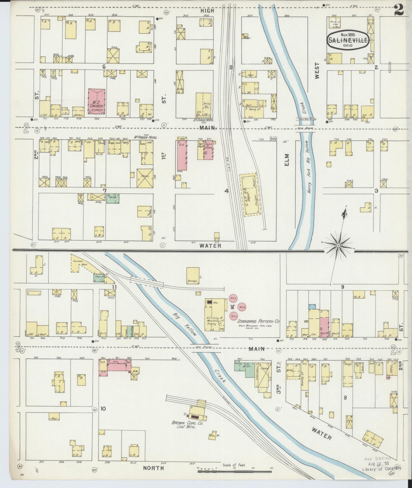 Sanborn Fire Insurance Map from Salineville, Columbiana County, Ohio (1895), Sheet #0002 - Historic Sanborn Fire Insurance Map Print, vintage old map wall art, antique decor, genealogy gift, Ohio Ohio map