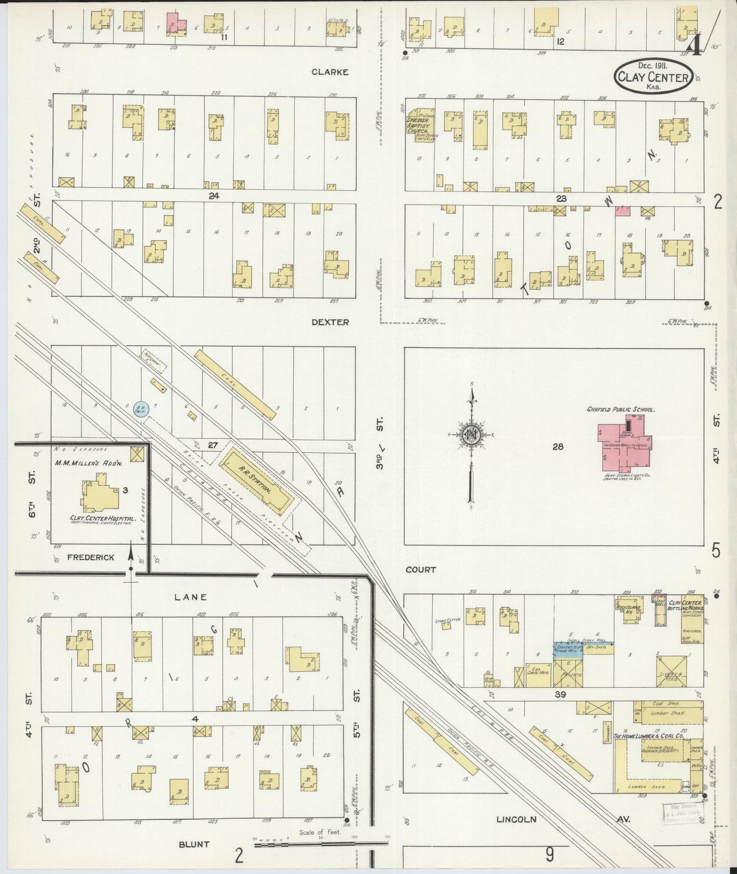 Sanborn Fire Insurance Map from Clay Center, Clay County, Kansas (1911), Sheet #0004 - Historic Sanborn Fire Insurance Map Print, vintage old map wall art, antique decor, genealogy gift, Kansas Kansas map