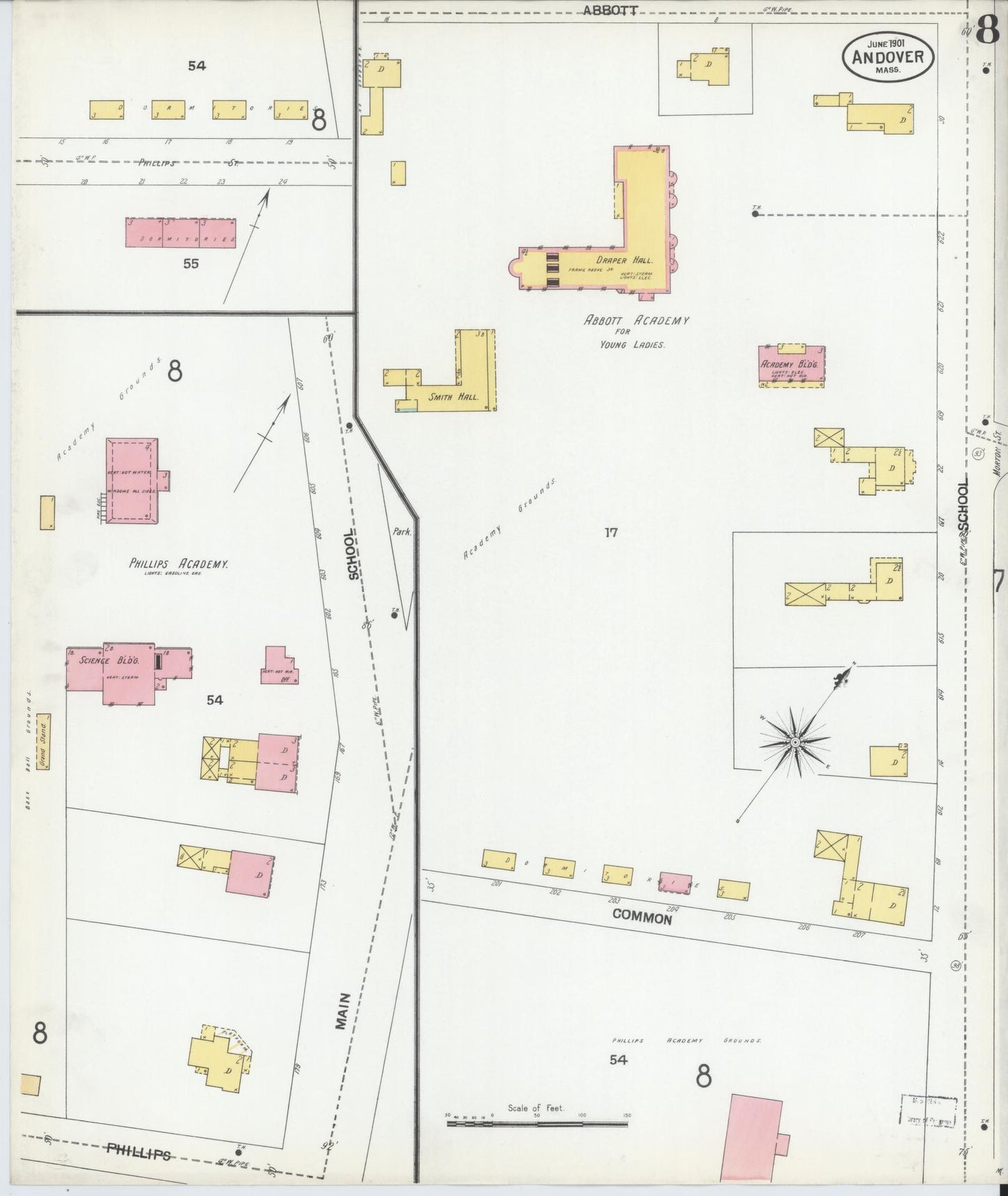 Sanborn Fire Insurance Map from Andover, Essex County, Massachusetts (1901), Sheet #0008 - Historic Sanborn Fire Insurance Map Print, vintage old map wall art, antique decor, genealogy gift, Massachusetts Massachusetts map