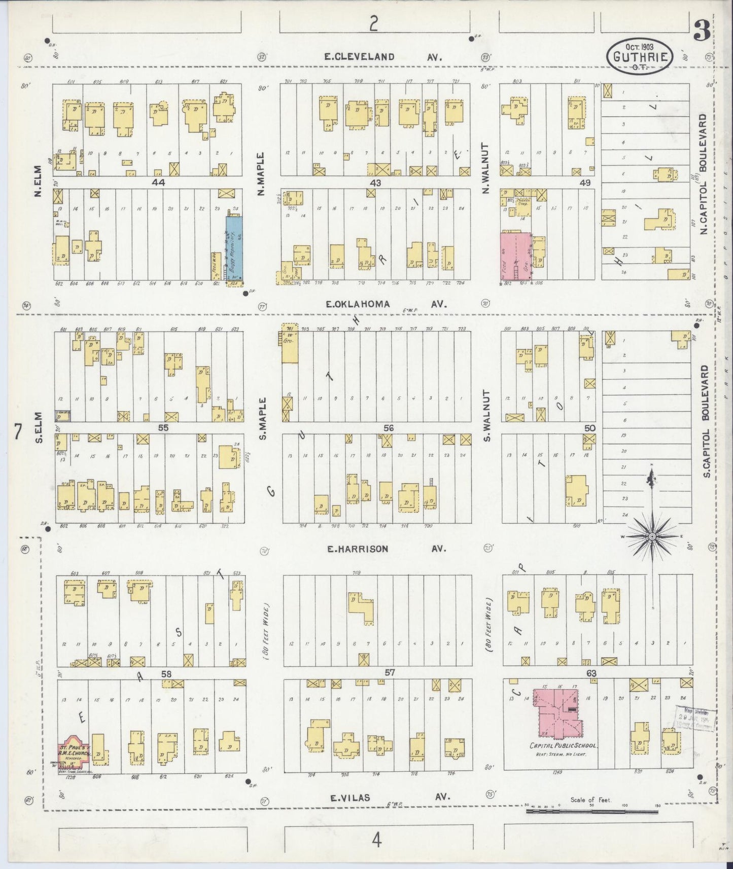 Sanborn Fire Insurance Map from Guthrie, Logain County, Oklahoma (1903), Sheet #0003 - Historic Sanborn Fire Insurance Map Print, vintage old map wall art, antique decor, genealogy gift, Oklahoma Oklahoma map