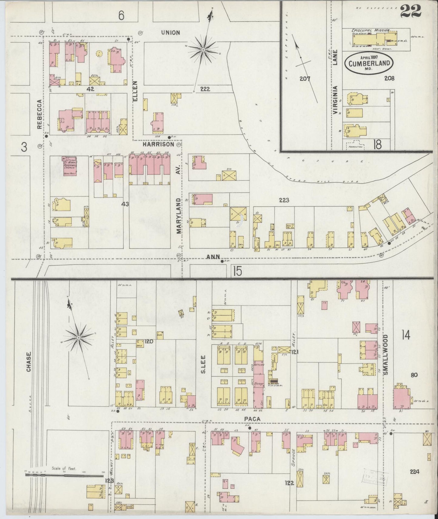 Allegany, Maryland - 1897 - Sanborn Fire Insurance Map, Sheet #0022 - Historic Sanborn Fire Insurance Map Print, Allegany Maryland 1897 0022 vintage old map wall art