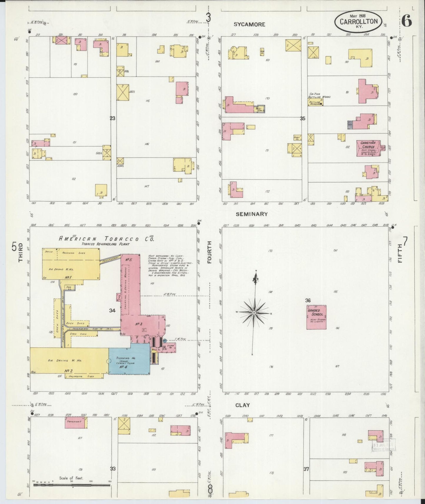 Sanborn Fire Insurance Map from Carrollton, Carroll County, Kentucky (1908), Sheet #0006 - Historic Sanborn Fire Insurance Map Print, vintage old map wall art, antique decor, genealogy gift, Kentucky Kentucky map