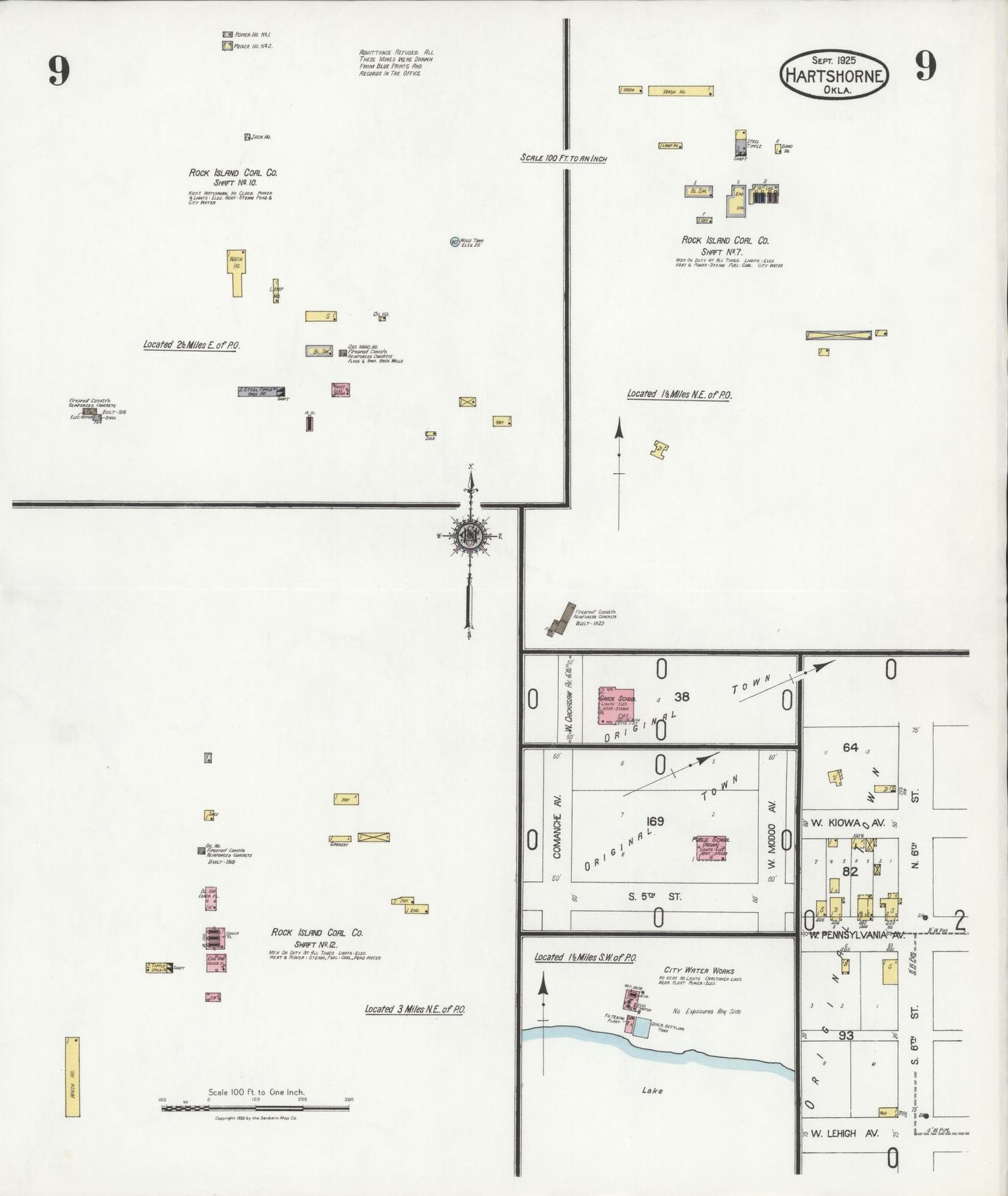 Sanborn Fire Insurance Map from Hartshorne, Pittsburg County, Oklahoma (1925), Sheet #0009 - Historic Sanborn Fire Insurance Map Print, vintage old map wall art, antique decor, genealogy gift, Oklahoma Oklahoma map