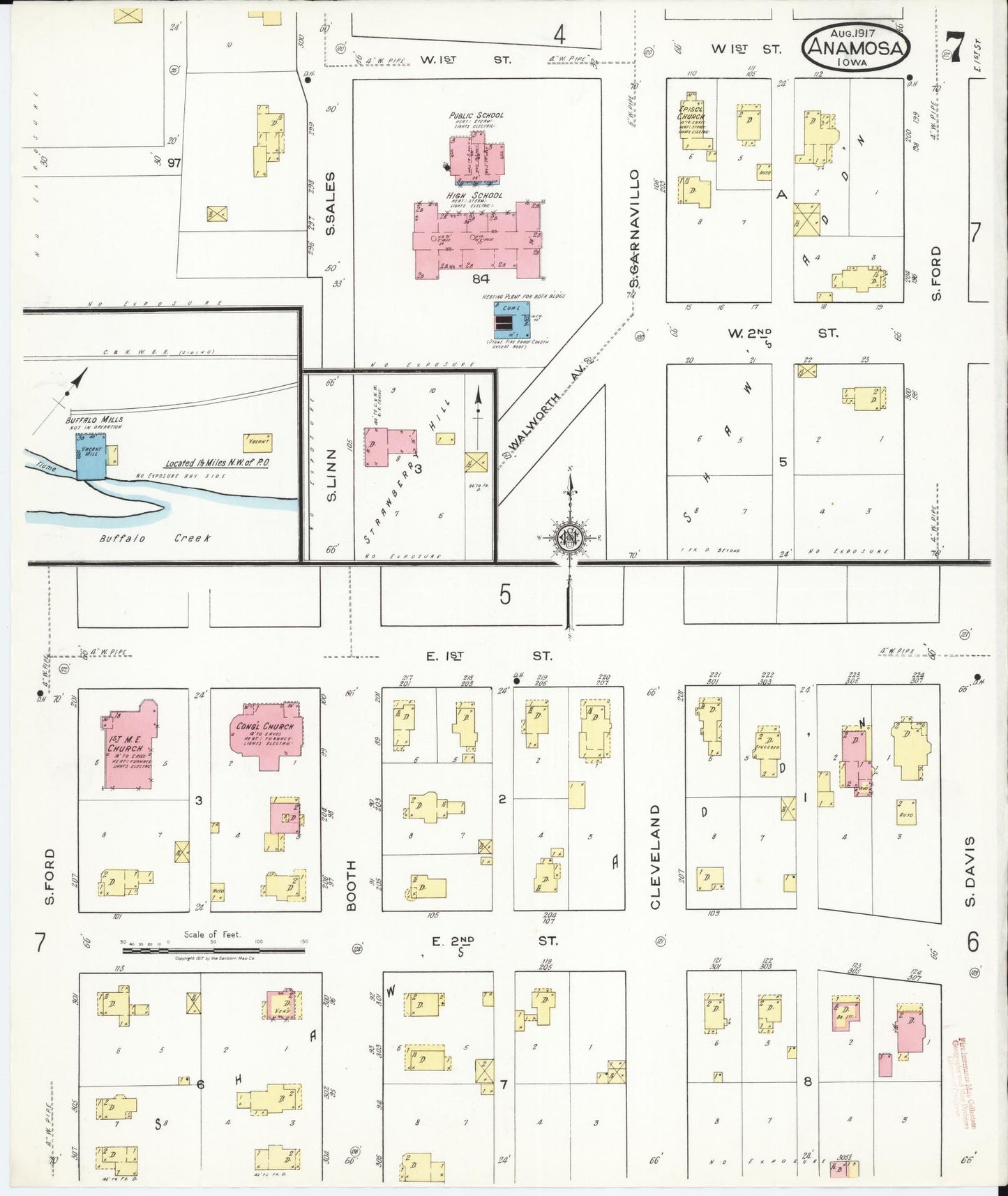 Sanborn Fire Insurance Map from Anamosa, Jones County, Iowa (1917), Sheet #0007 - Historic Sanborn Fire Insurance Map Print