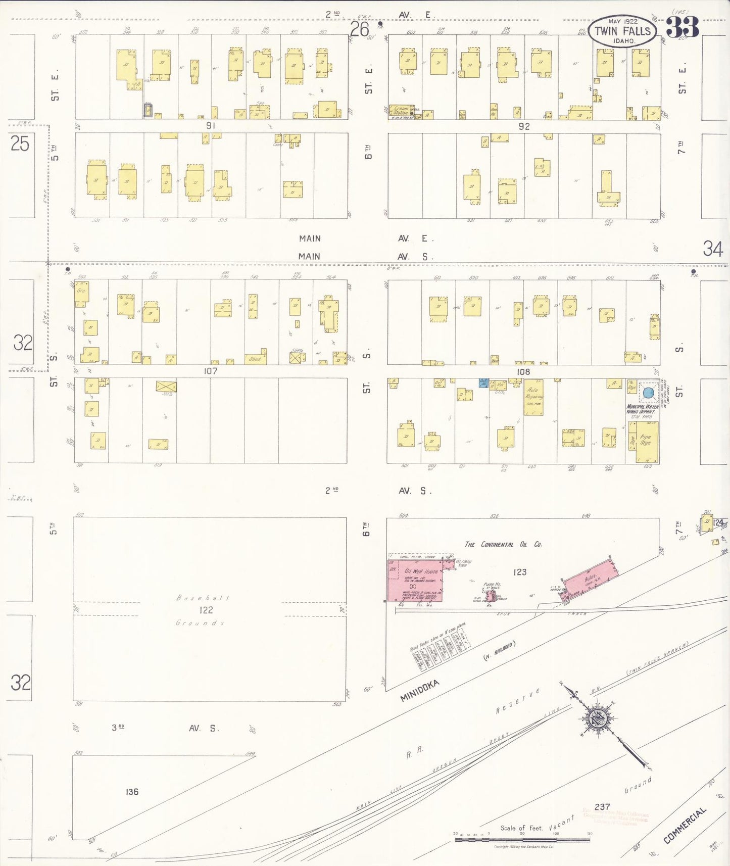 Sanborn Fire Insurance Map from Twin Falls, Twin Falls County, Idaho (1922), Sheet #0032 - Historic Sanborn Fire Insurance Map Print, vintage old map wall art, antique decor, genealogy gift, Falls Idaho map