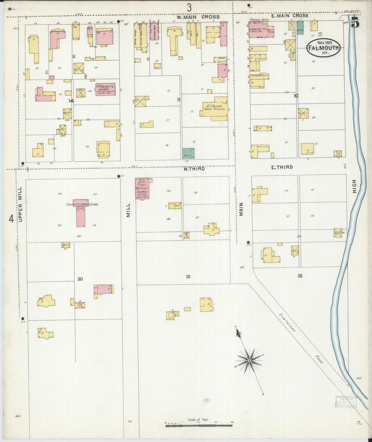 Sanborn Fire Insurance Map from Falmouth, Pendleton County, Kentucky (1903), Sheet #0005 - Historic Sanborn Fire Insurance Map Print, vintage old map wall art, antique decor, genealogy gift, Kentucky Kentucky map