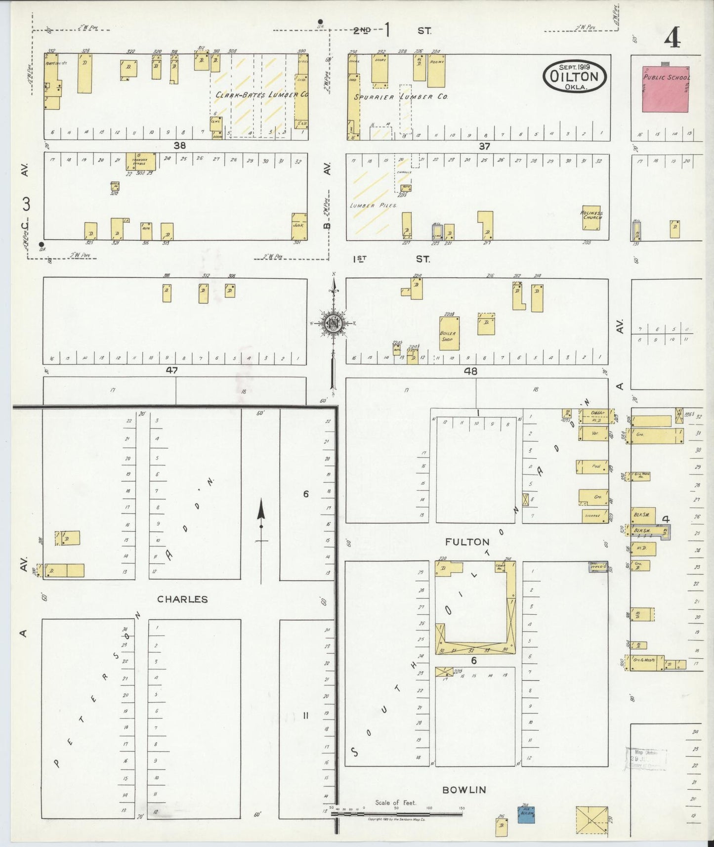 Sanborn Fire Insurance Map from Oilton, Creek County, Oklahoma (1919), Sheet #0004 - Complete Map Set gallery image, historic Sanborn map, vintage wall art, Oklahoma Oklahoma