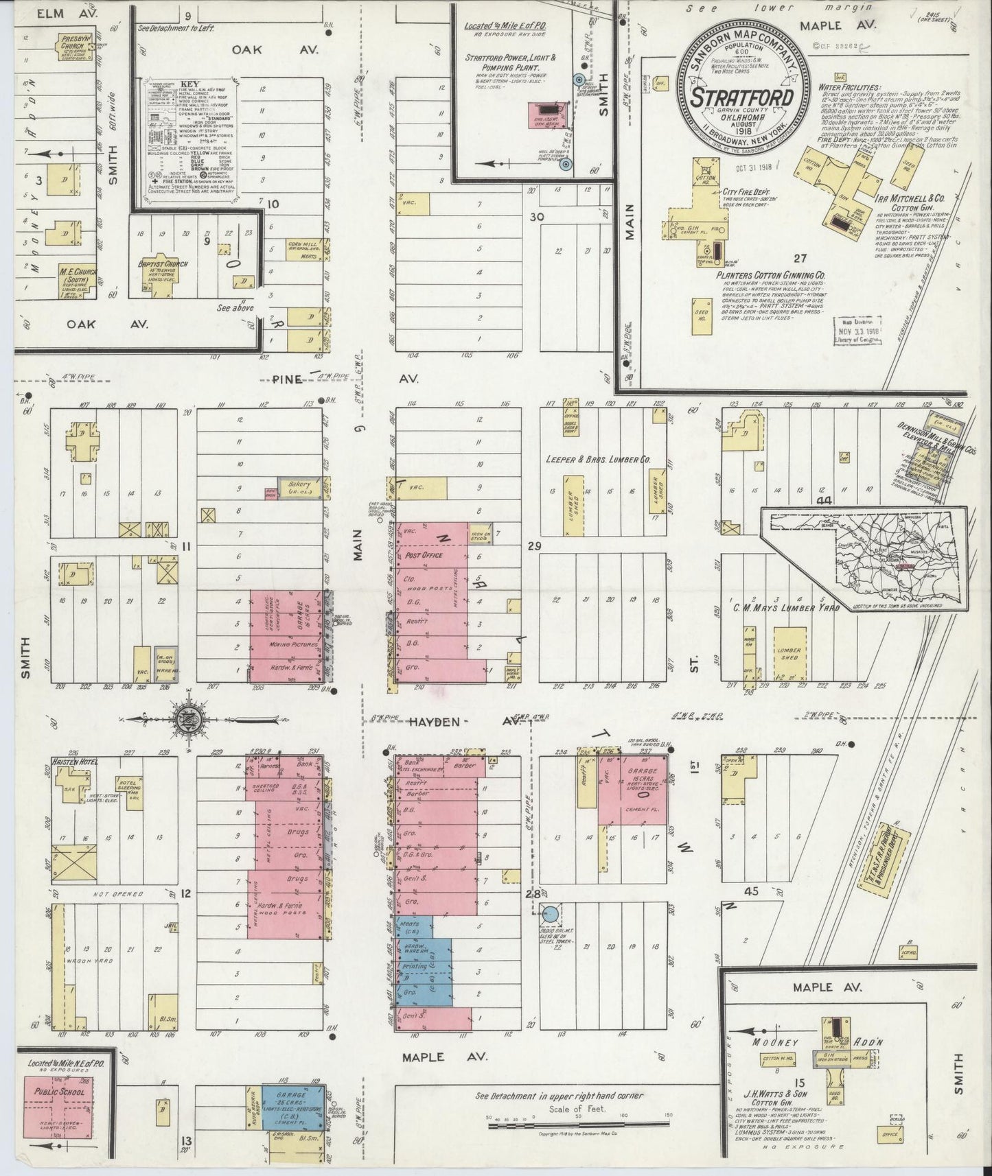 Sanborn Fire Insurance Map from Stratford, Garvin County, Oklahoma (1918), Sheet #0001 - Historic Sanborn Fire Insurance Map Print, vintage old map wall art, antique decor, genealogy gift, Oklahoma Oklahoma map