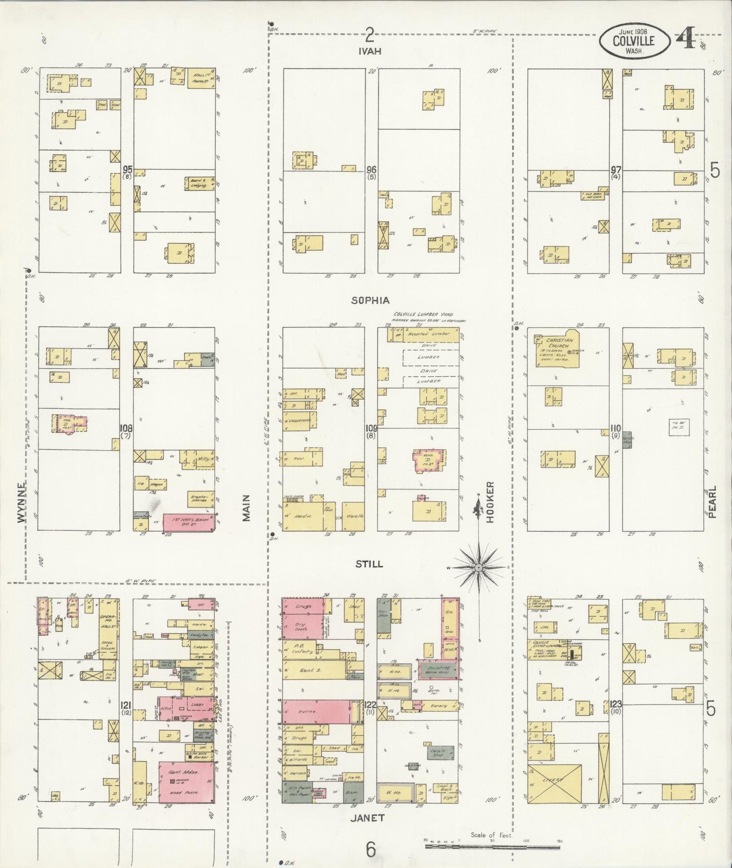 Sanborn Fire Insurance Map from Colville, Stevens County, Washington (1908), Sheet #0004 - Historic Sanborn Fire Insurance Map Print, vintage old map wall art, antique decor, genealogy gift, Washington Washington map