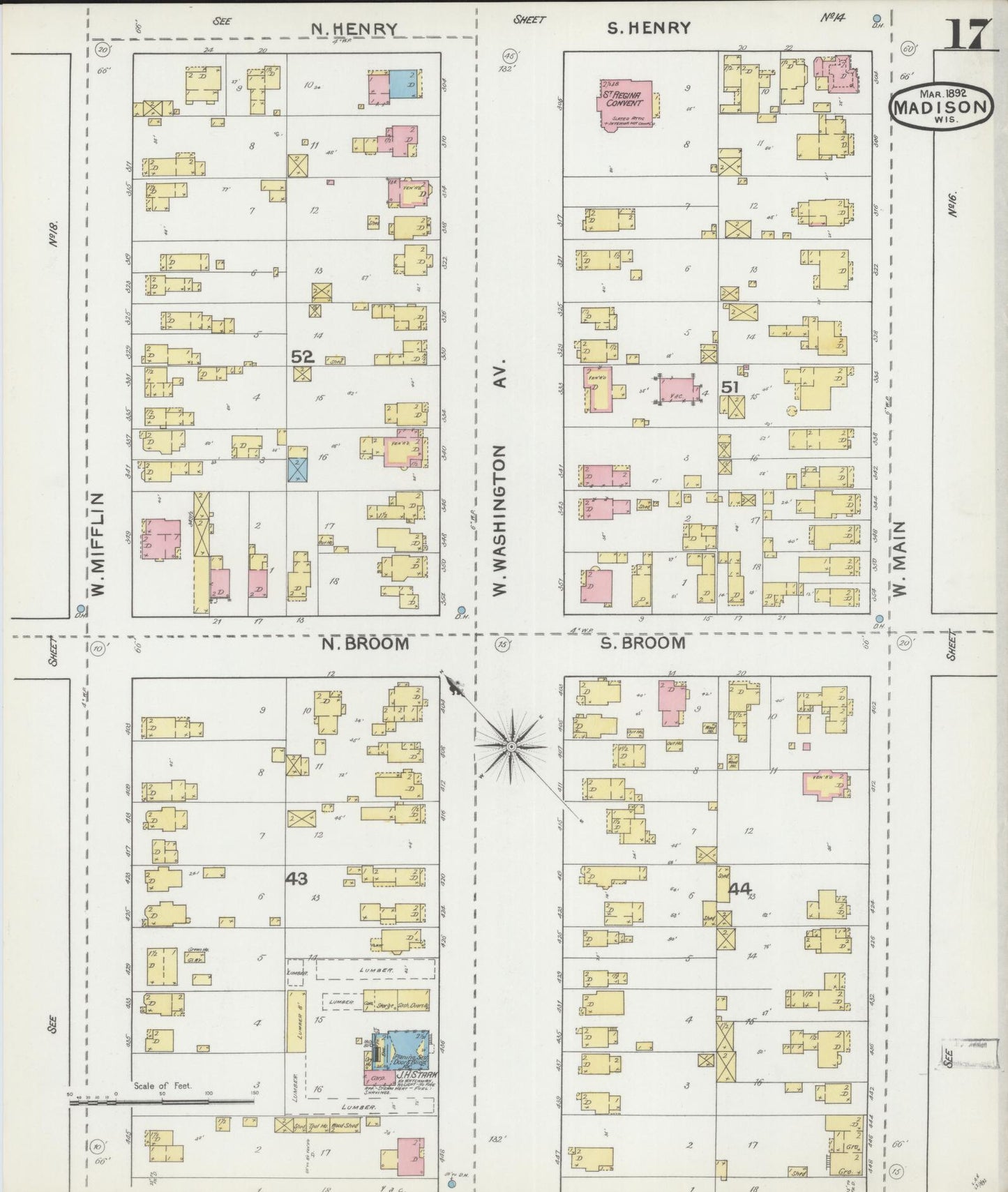 Sanborn Fire Insurance Map from Madison, Dane County, Wisconsin (1892), Sheet #0017 - Historic Sanborn Fire Insurance Map Print, vintage old map wall art, antique decor, genealogy gift, Wisconsin Wisconsin map
