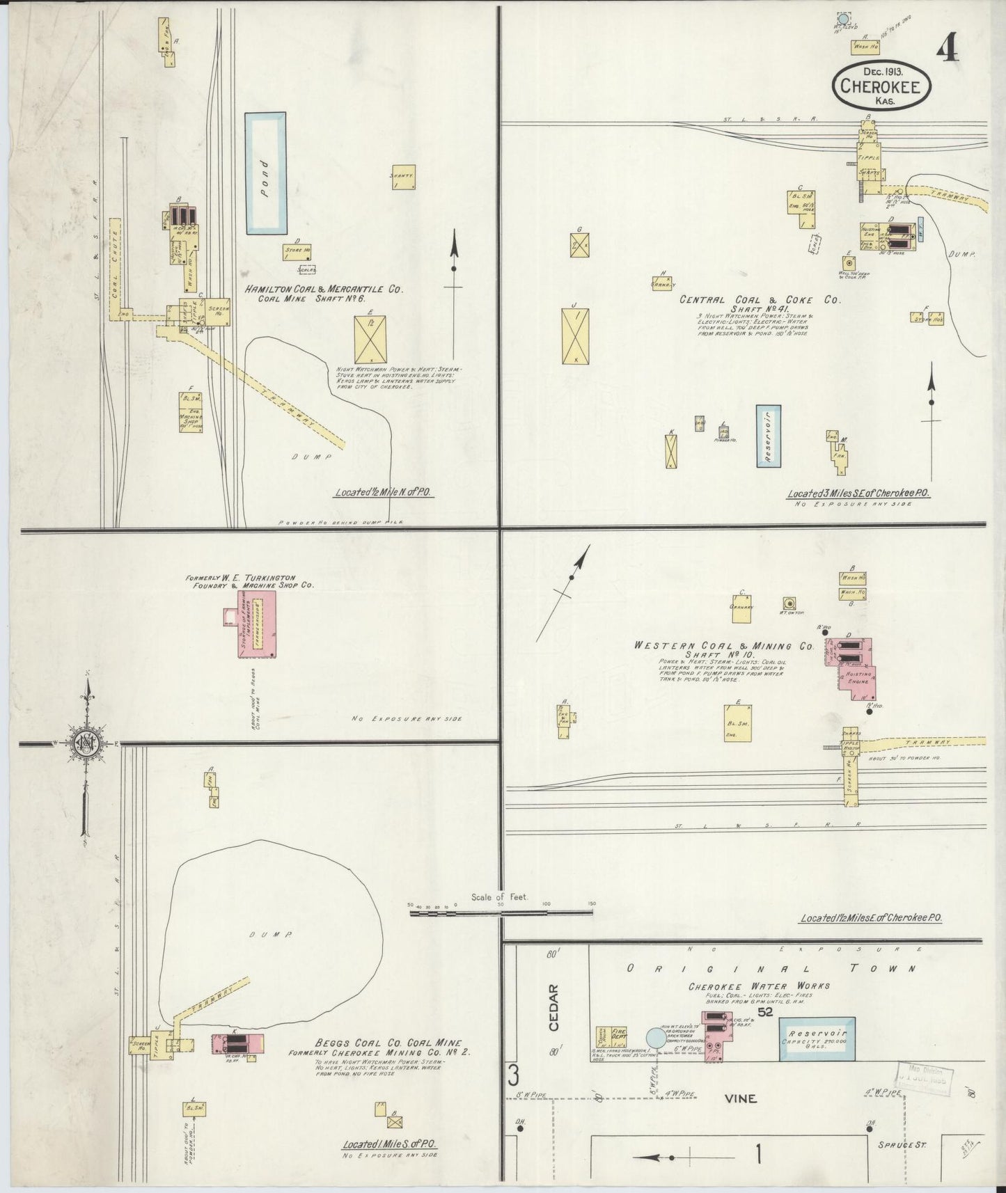 Sanborn Fire Insurance Map from Cherokee, Crawford County, Kansas (1913), Sheet #0004 - Complete Map Set gallery image, historic Sanborn map, vintage wall art, Kansas Kansas