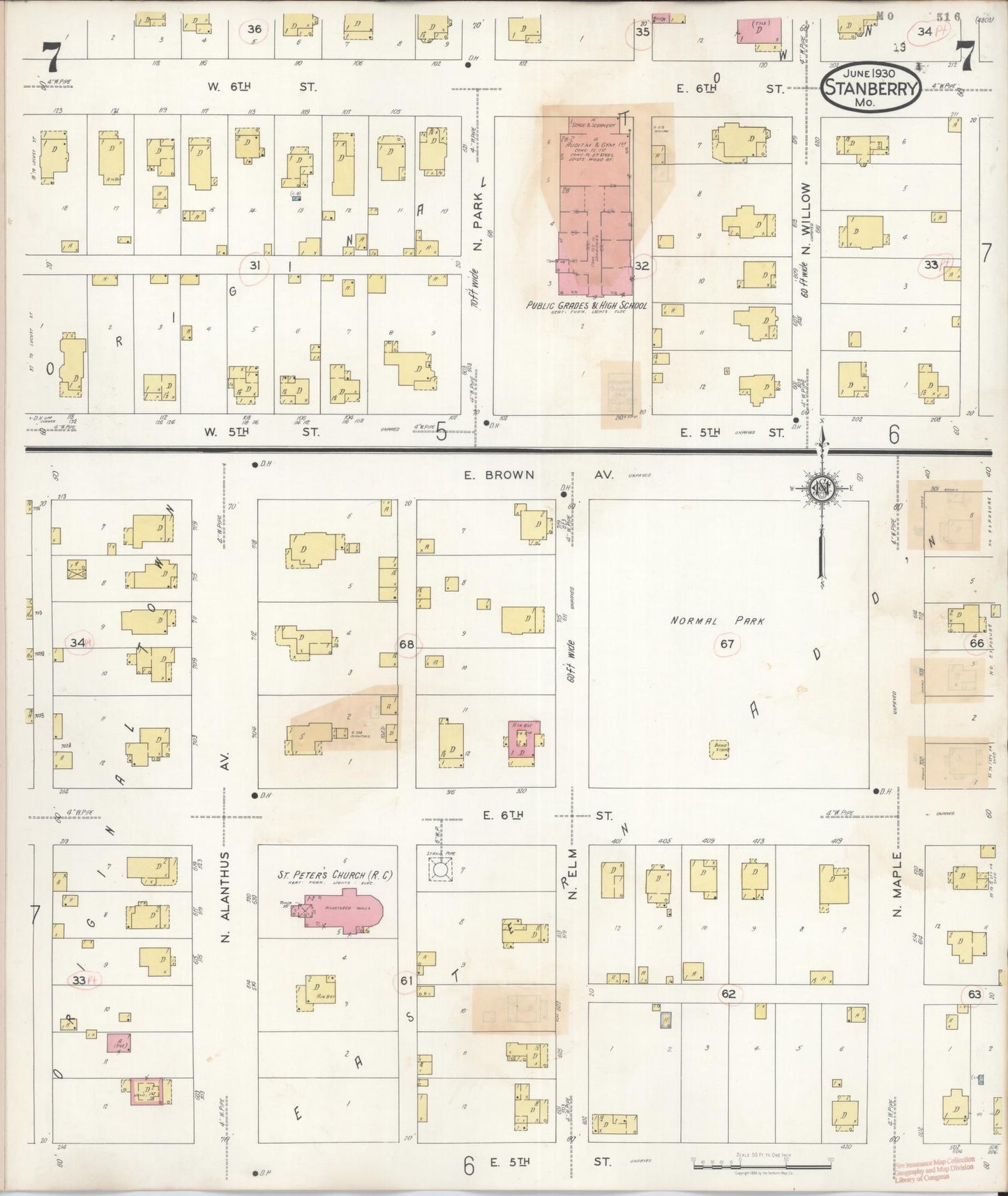 Sanborn Fire Insurance Map from Stanberry, Gentry County, Missouri (1940), Sheet #0007 - Historic Sanborn Fire Insurance Map Print, vintage old map wall art, antique decor, genealogy gift, Missouri Missouri map