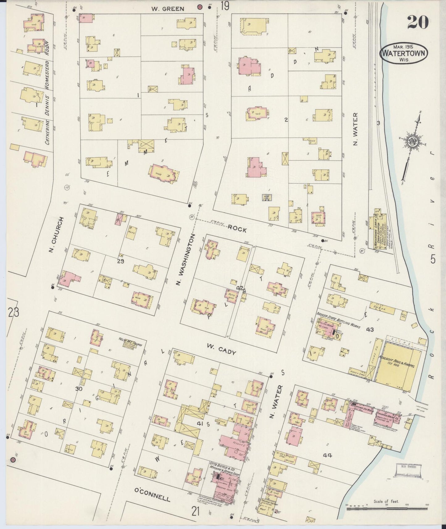 Sanborn Fire Insurance Map from Watertown, Jefferson County, Wisconsin (1915), Sheet #0021 - Historic Sanborn Fire Insurance Map Print, vintage old map wall art, antique decor, genealogy gift, Wisconsin Wisconsin map