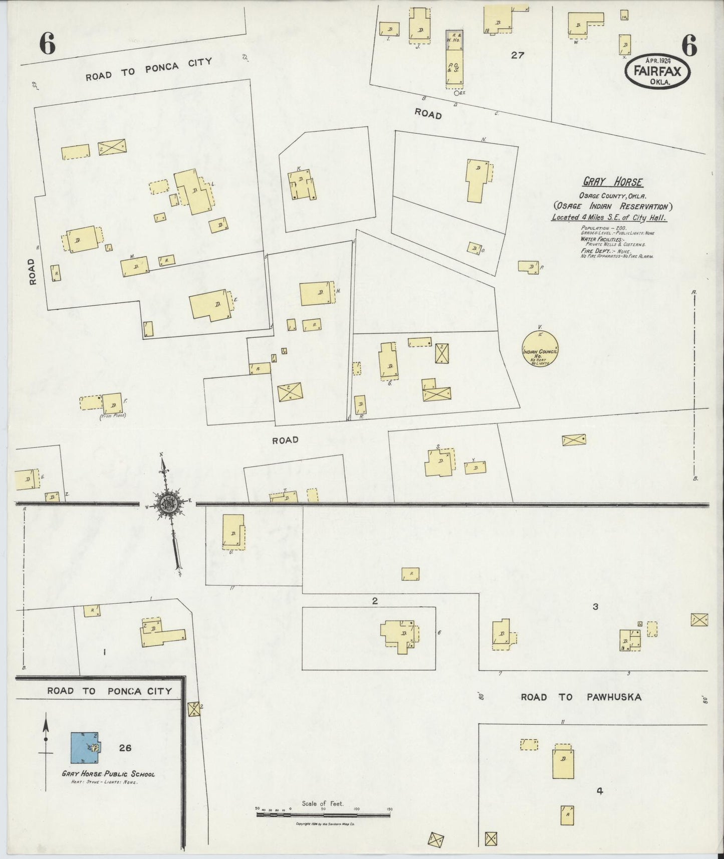 Sanborn Fire Insurance Map from Fairfax, Osage County, Oklahoma (1924), Sheet #0006 - Complete Map Set gallery image, historic Sanborn map, vintage wall art, Oklahoma Oklahoma