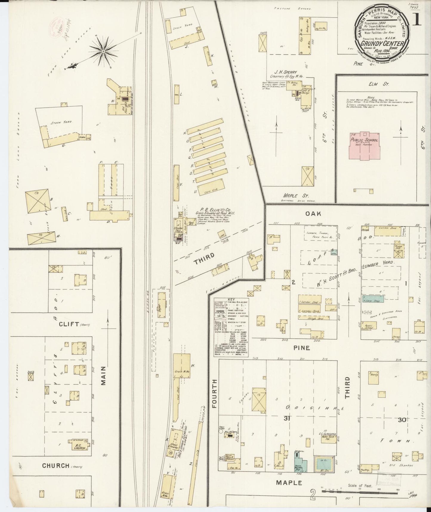 Sanborn Fire Insurance Map from Grundy Center, Grundy County, Iowa (1894), Sheet #0001 - Historic Sanborn Fire Insurance Map Print, vintage old map wall art