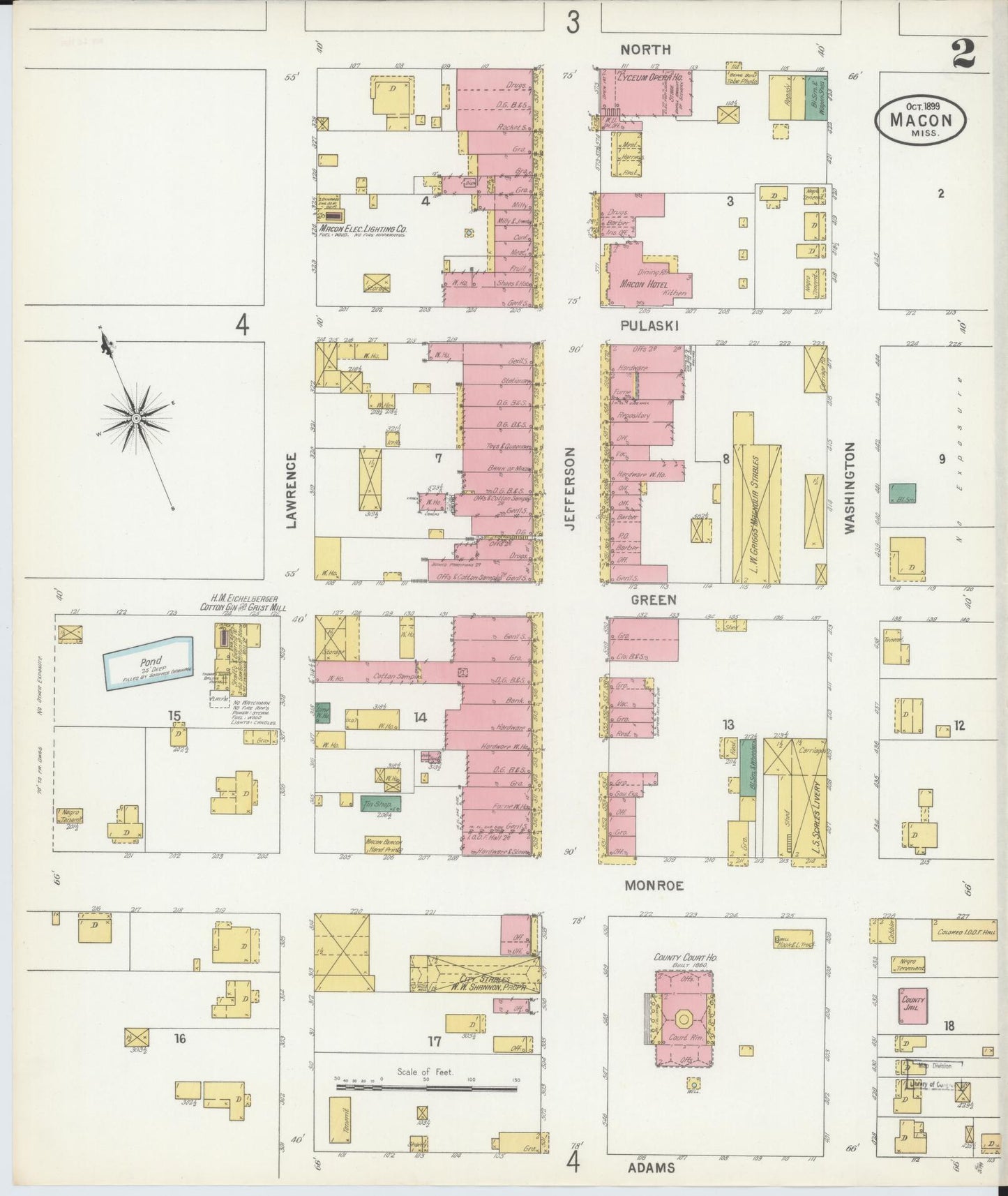 Sanborn Fire Insurance Map from Macon, Noxubee County, Mississippi (1899), Sheet #0002 - Historic Sanborn Fire Insurance Map Print, vintage old map wall art, antique decor, genealogy gift, Mississippi Mississippi map