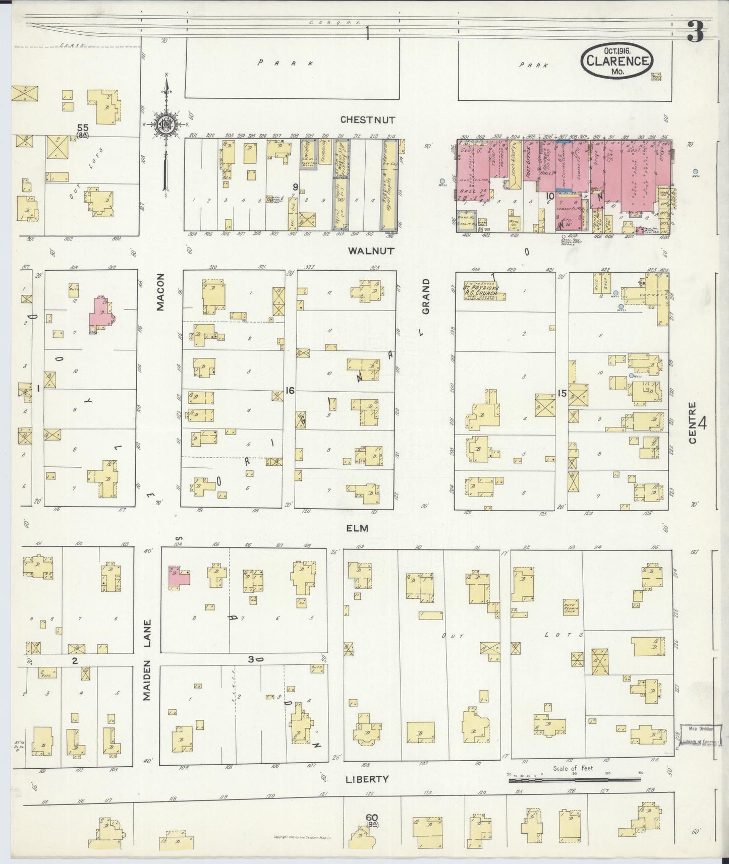 Sanborn Fire Insurance Map from Clarence, Shelby County, Missouri (1916), Sheet #0003 - Historic Sanborn Fire Insurance Map Print, vintage old map wall art, antique decor, genealogy gift, Missouri Missouri map