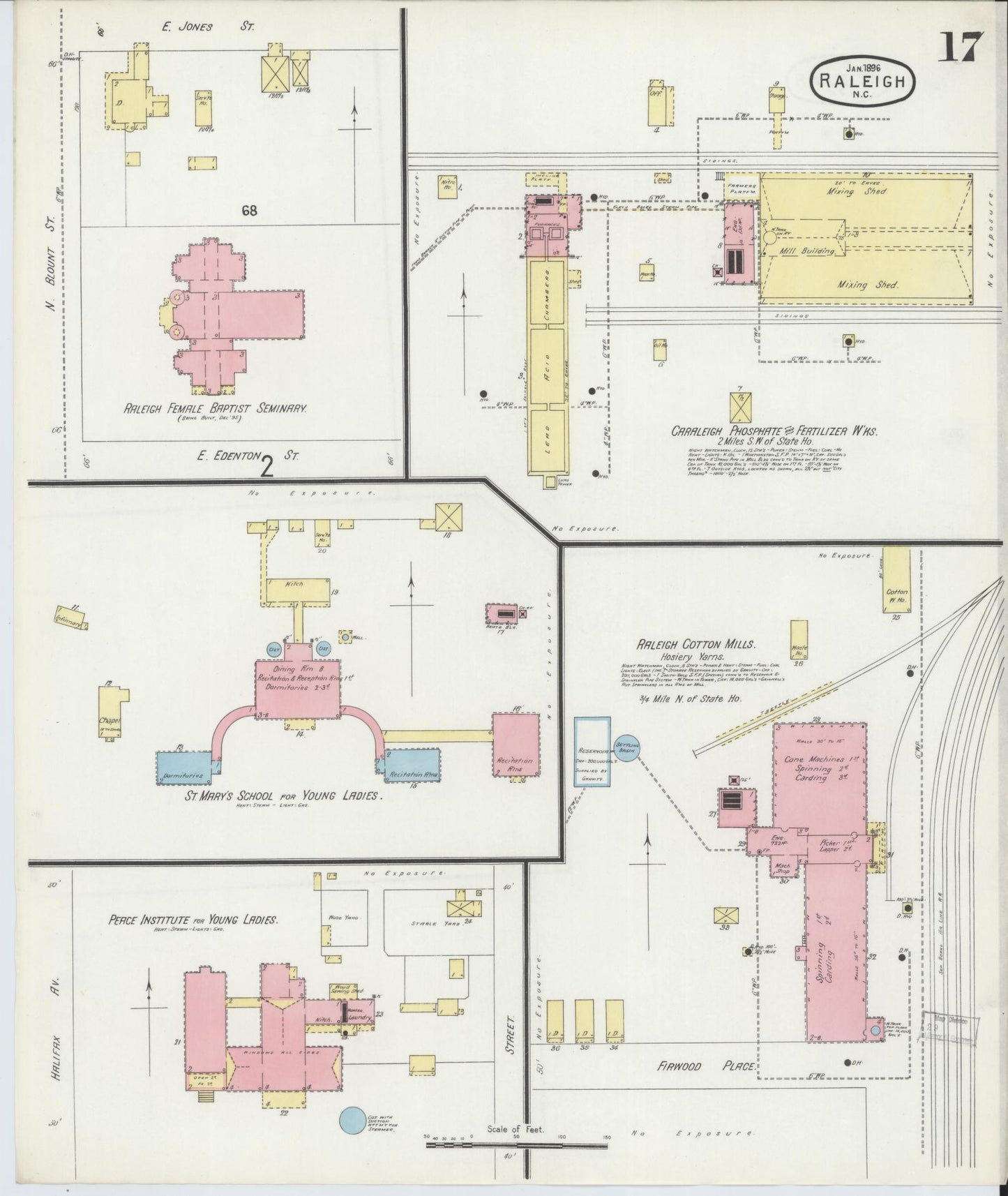 Sanborn Fire Insurance Map from Raleigh, Wake County, North Carolina (1896), Sheet #0017 - Historic Sanborn Fire Insurance Map Print, vintage old map wall art, antique decor, genealogy gift, North Carolina North Carolina map