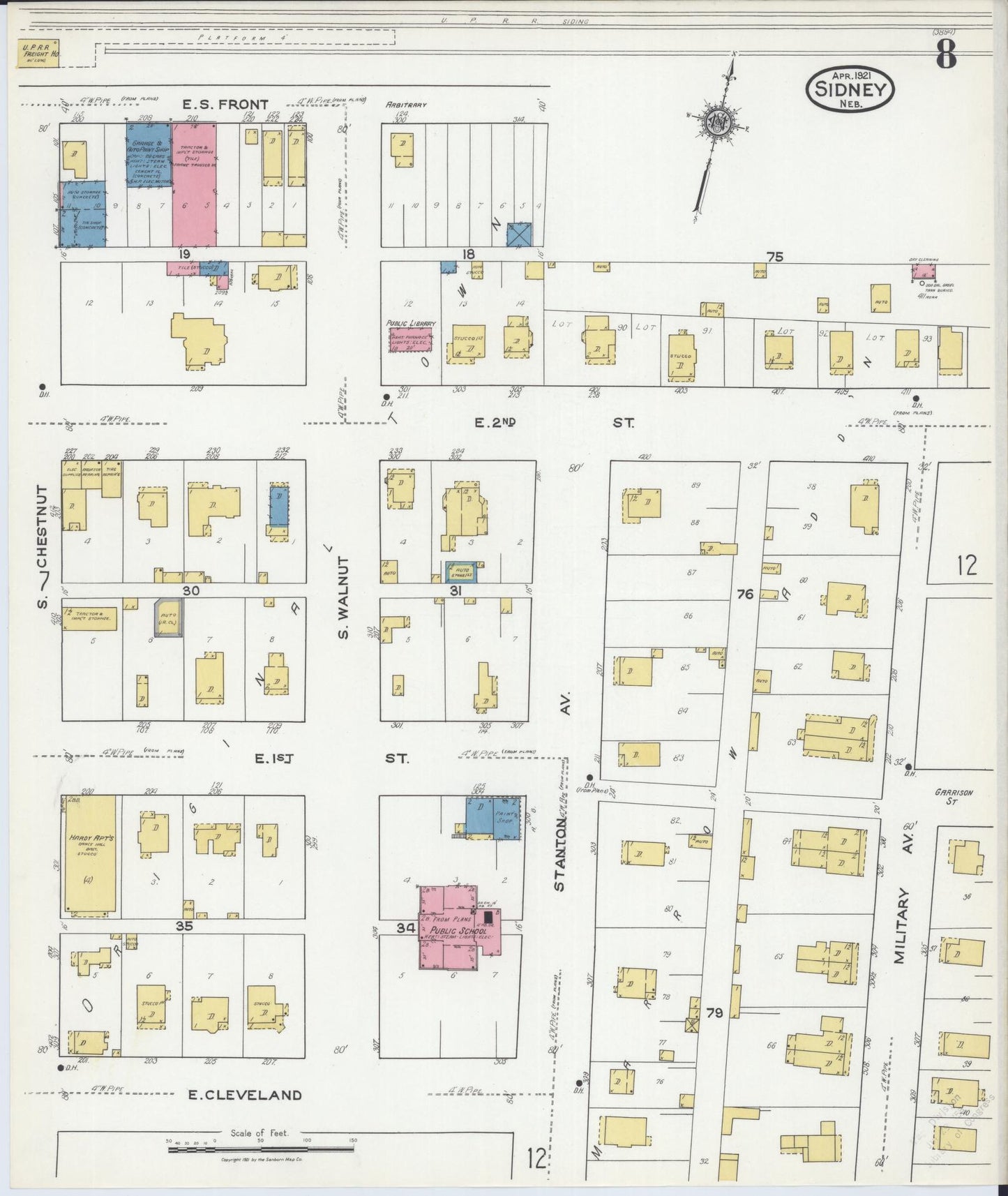 Sanborn Fire Insurance Map from Sidney, Cheyenne County, Nebraska (1921), Sheet #0008 - Historic Sanborn Fire Insurance Map Print, vintage old map wall art, antique decor, genealogy gift, Nebraska Nebraska map