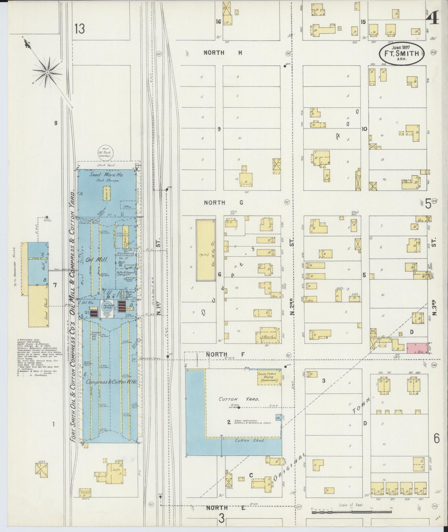 Sanborn Fire Insurance Map from Fort Smith, Sebastian County, Arkansas (1897), Sheet #0004 - Historic Sanborn Fire Insurance Map Print, vintage old map wall art, antique decor, genealogy gift, Arkansas Arkansas map