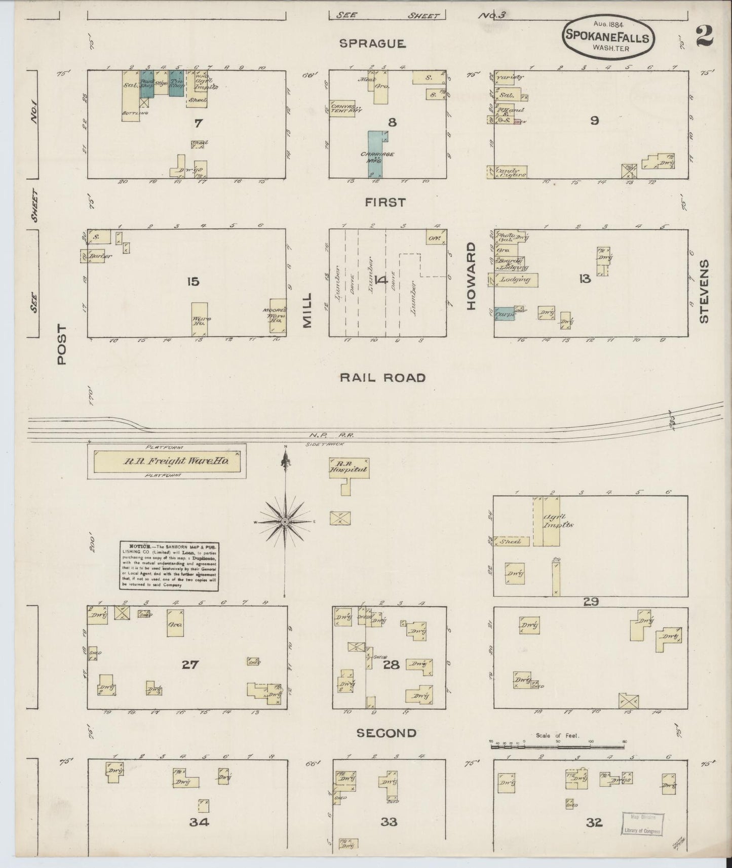 Sanborn Fire Insurance Map from Spokane, Spokane County, Washington (1884), Sheet #0002 - Historic Sanborn Fire Insurance Map Print, vintage old map wall art, antique decor, genealogy gift, Washington Washington map