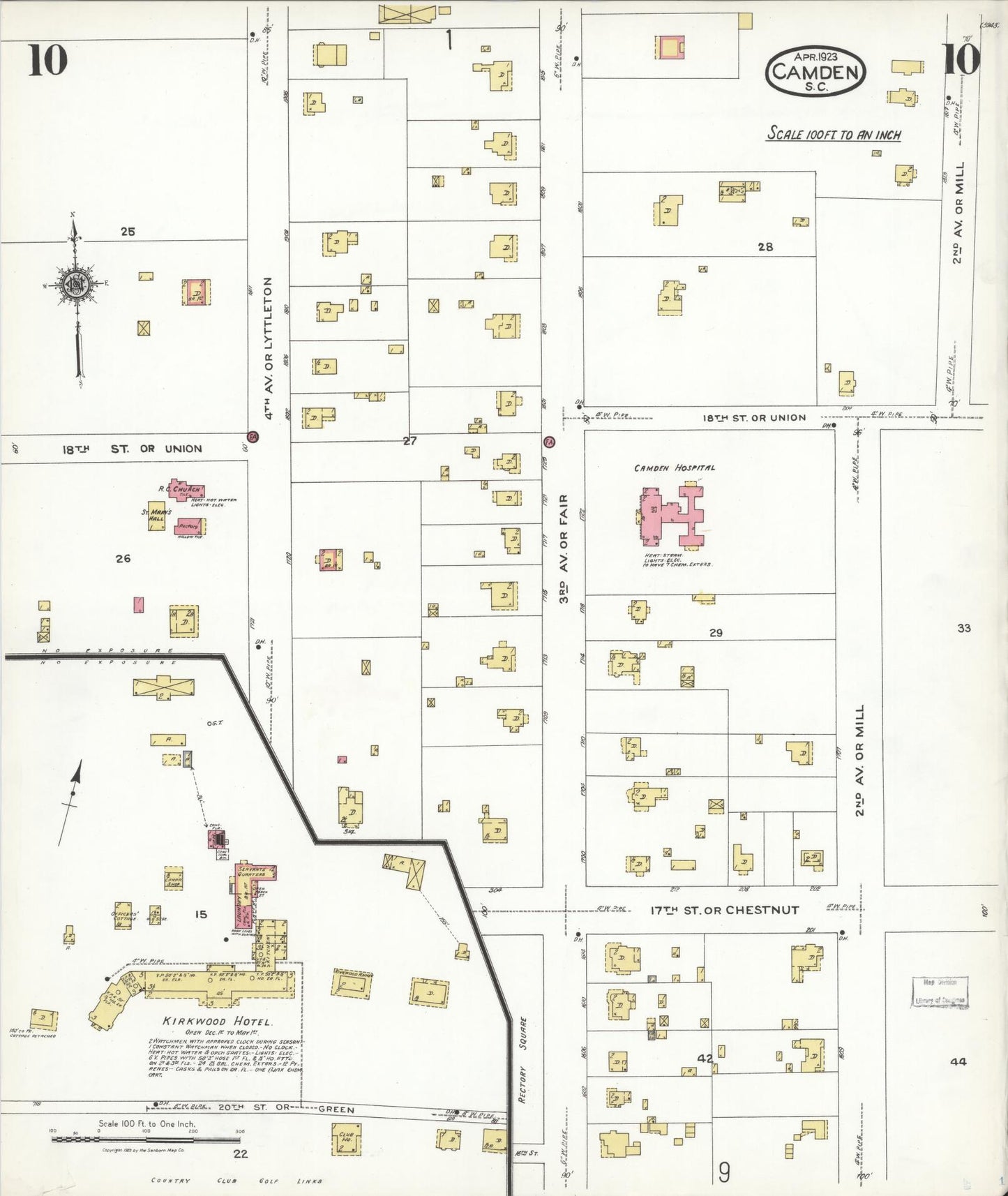 Sanborn Fire Insurance Map from Camden, Kershaw County, South Carolina (1923), Sheet #0010 - Complete Map Set gallery image, historic Sanborn map, vintage wall art, South Carolina South Carolina