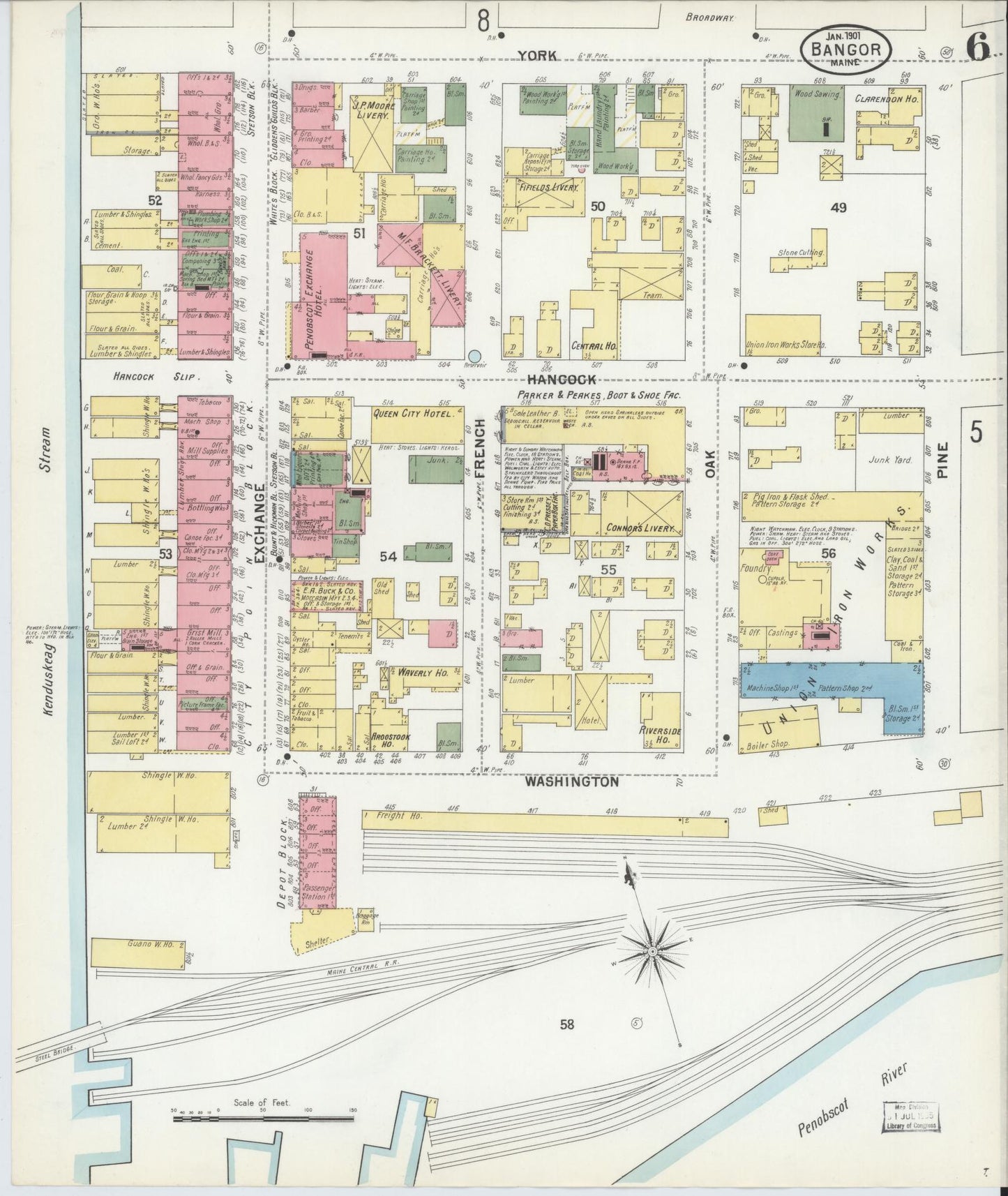 Sanborn Fire Insurance Map from Bangor, Penobscot County, Maine (1901), Sheet #0006 - Complete Map Set gallery image, historic Sanborn map, vintage wall art, Maine Maine