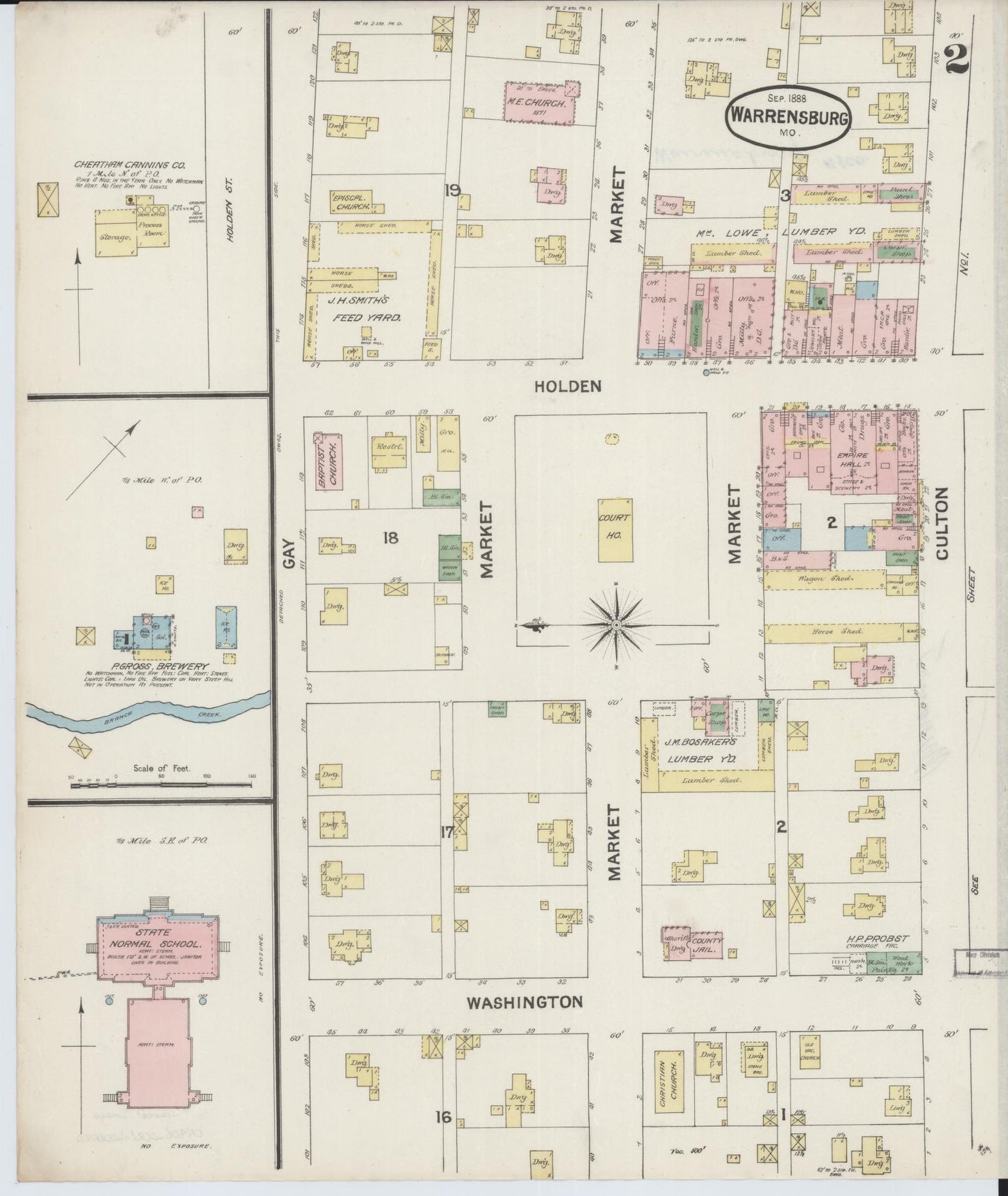 Sanborn Fire Insurance Map from Warrensburg, Johnson County, Missouri (1888), Sheet #0002 - Historic Sanborn Fire Insurance Map Print, vintage old map wall art, antique decor, genealogy gift, Missouri Missouri map