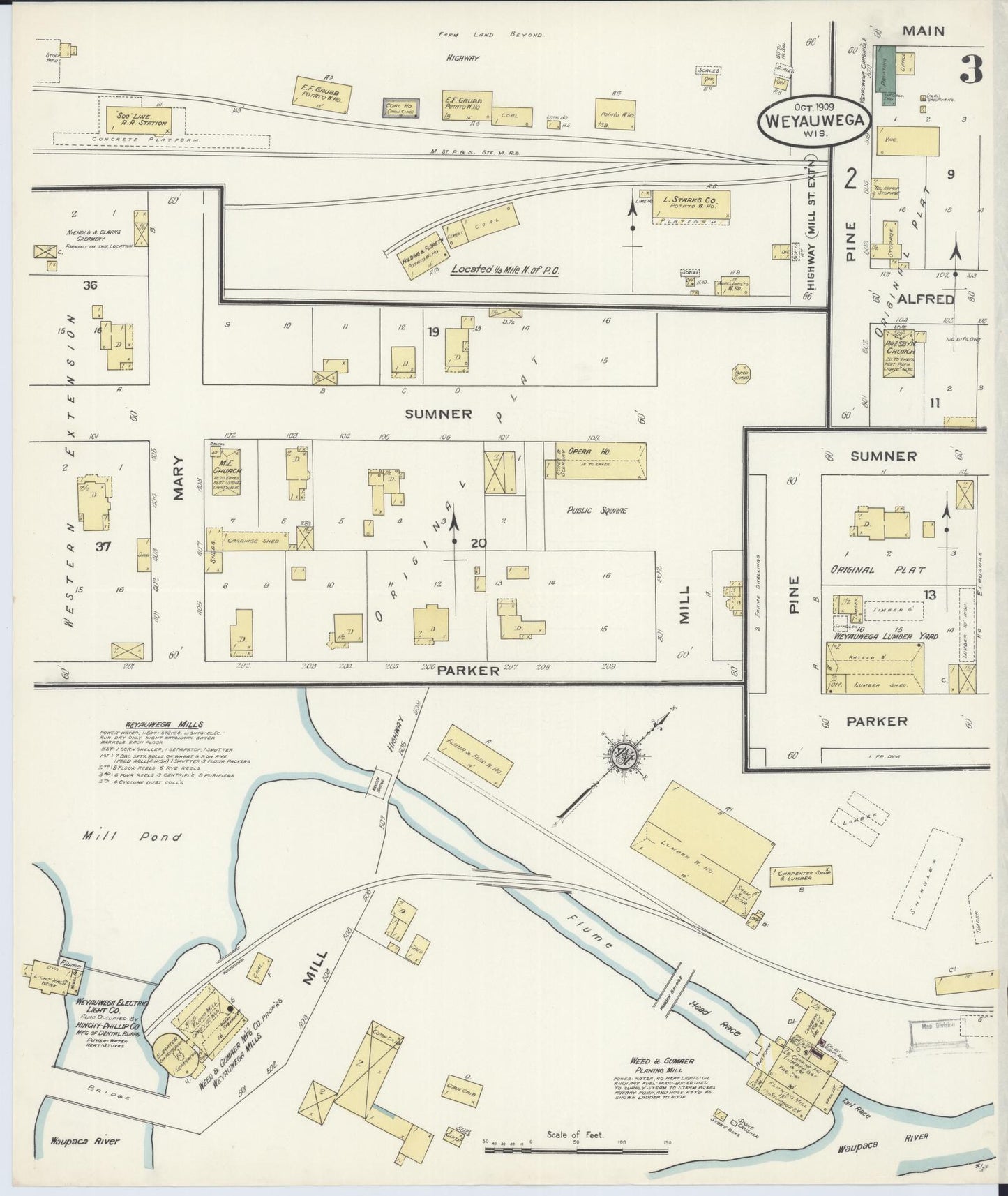 Sanborn Fire Insurance Map from Weyauwega, Waupaca County, Wisconsin (1909), Sheet #0003 - Historic Sanborn Fire Insurance Map Print, vintage old map wall art, antique decor, genealogy gift, Wisconsin Wisconsin map