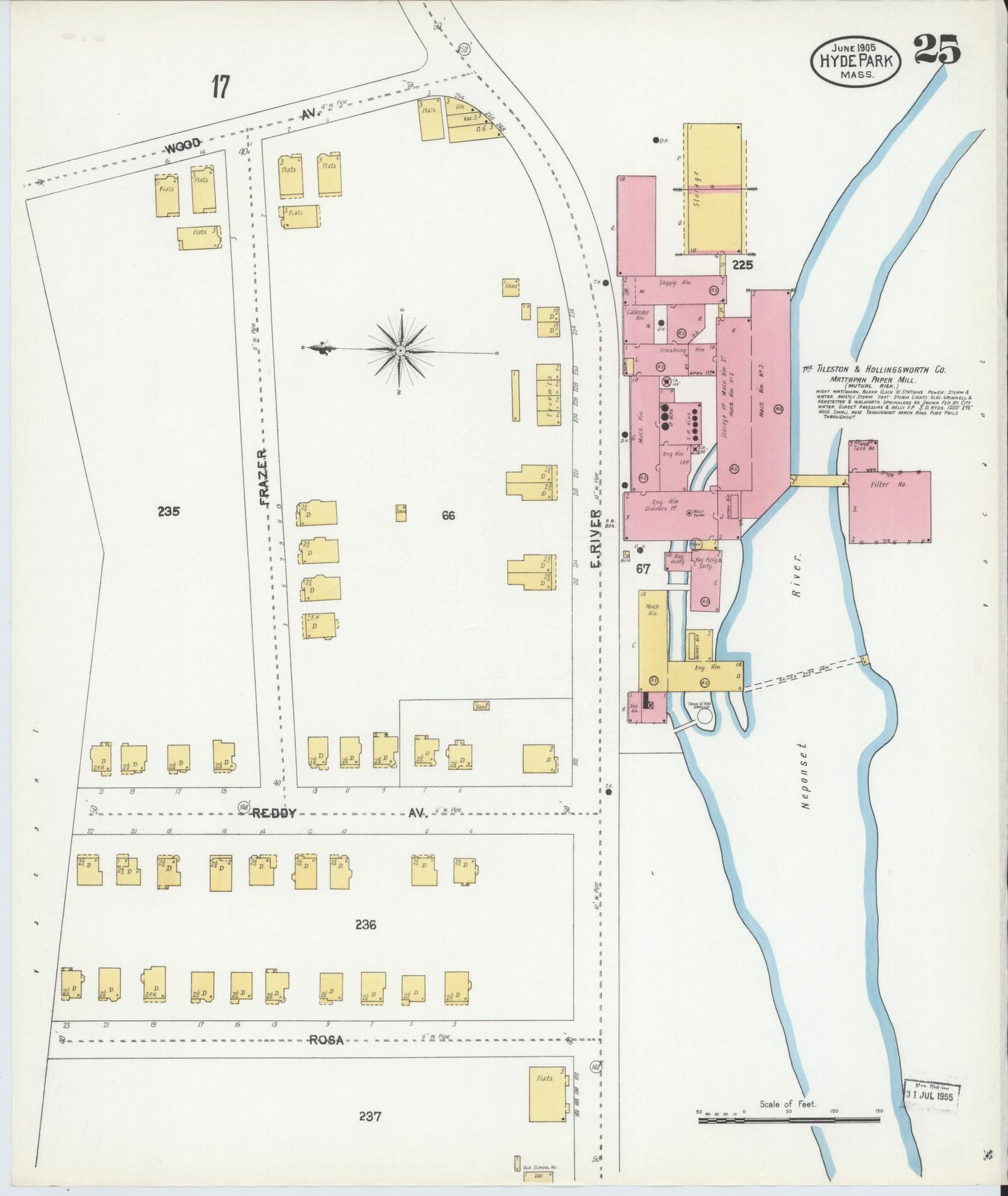 Sanborn Fire Insurance Map from Hyde Park, Norfolk County, Massachusetts (1905), Sheet #0025 - Historic Sanborn Fire Insurance Map Print, vintage old map wall art, antique decor, genealogy gift, Massachusetts Massachusetts map