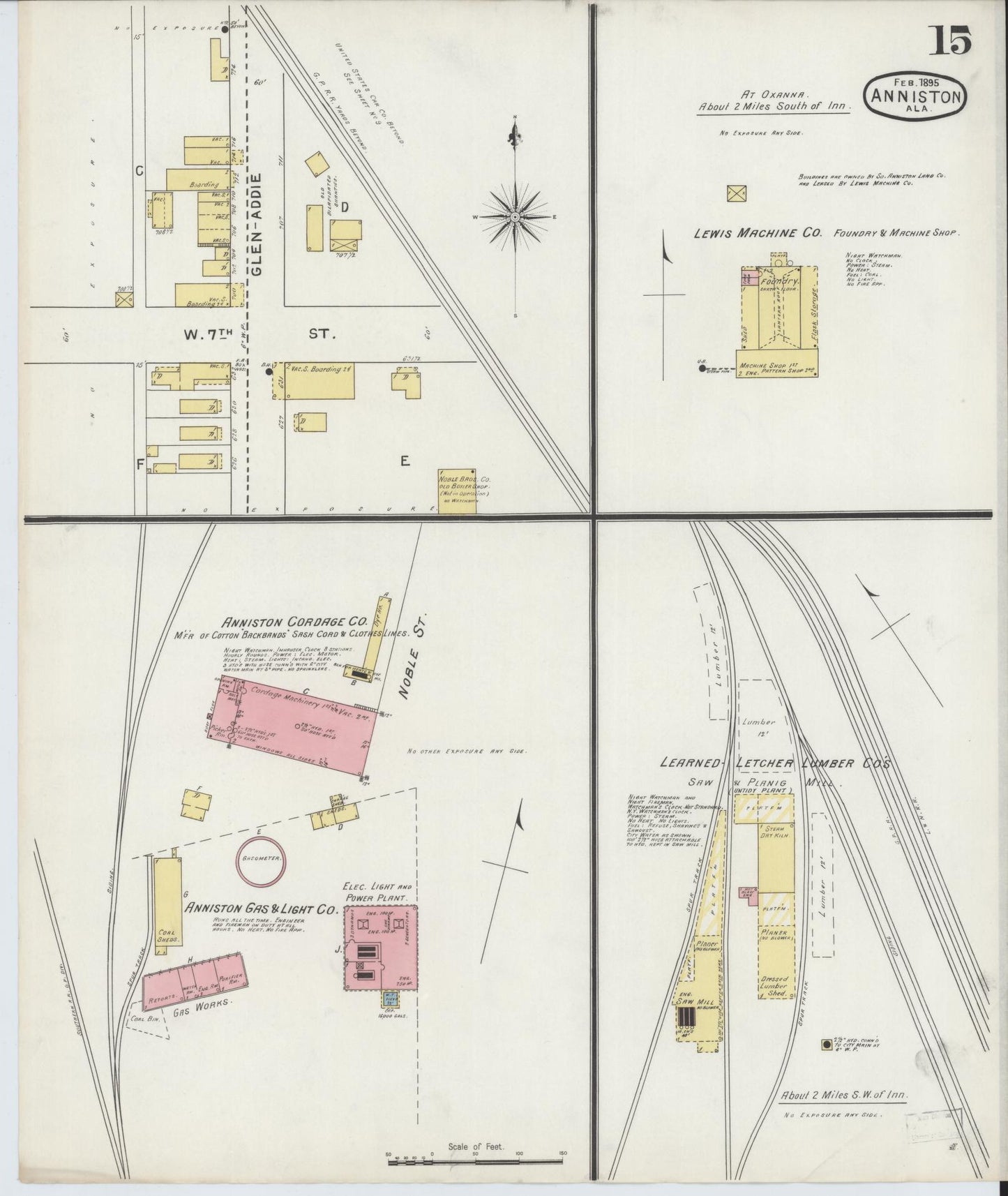 Sanborn Fire Insurance Map from Anniston, Calhoun County, Alabama (1895), Sheet #0015 - Historic Sanborn Fire Insurance Map Print, vintage old map wall art, antique decor, genealogy gift, Alabama Alabama map
