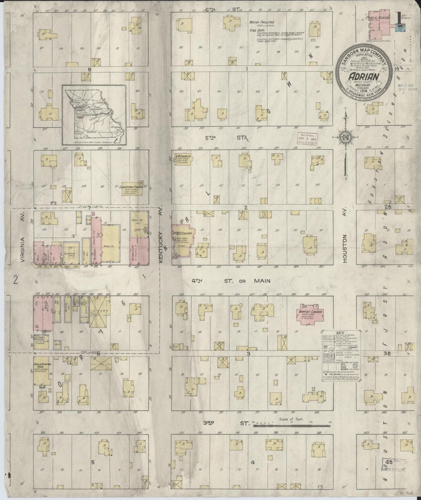 Sanborn Fire Insurance Map from Adrian, Bates County, Missouri (1914), Sheet #0001 - Historic Sanborn Fire Insurance Map Print, vintage old map wall art, antique decor, genealogy gift, Missouri Missouri map