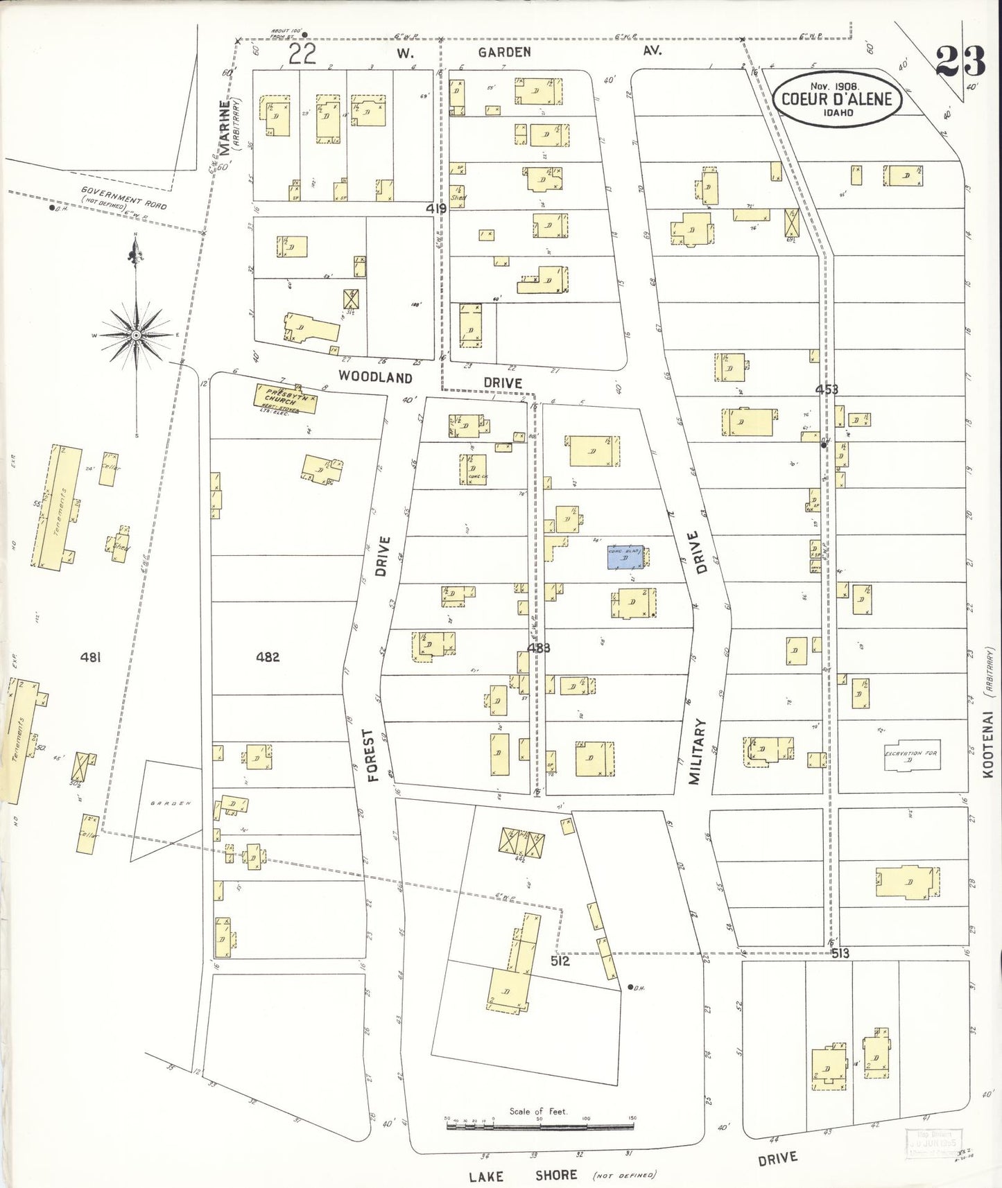 Sanborn Fire Insurance Map from Coeur D'alene, Kootenai County, Idaho (1908), Sheet #0023 - Historic Sanborn Fire Insurance Map Print, vintage old map wall art, antique decor, genealogy gift, Idaho Idaho map