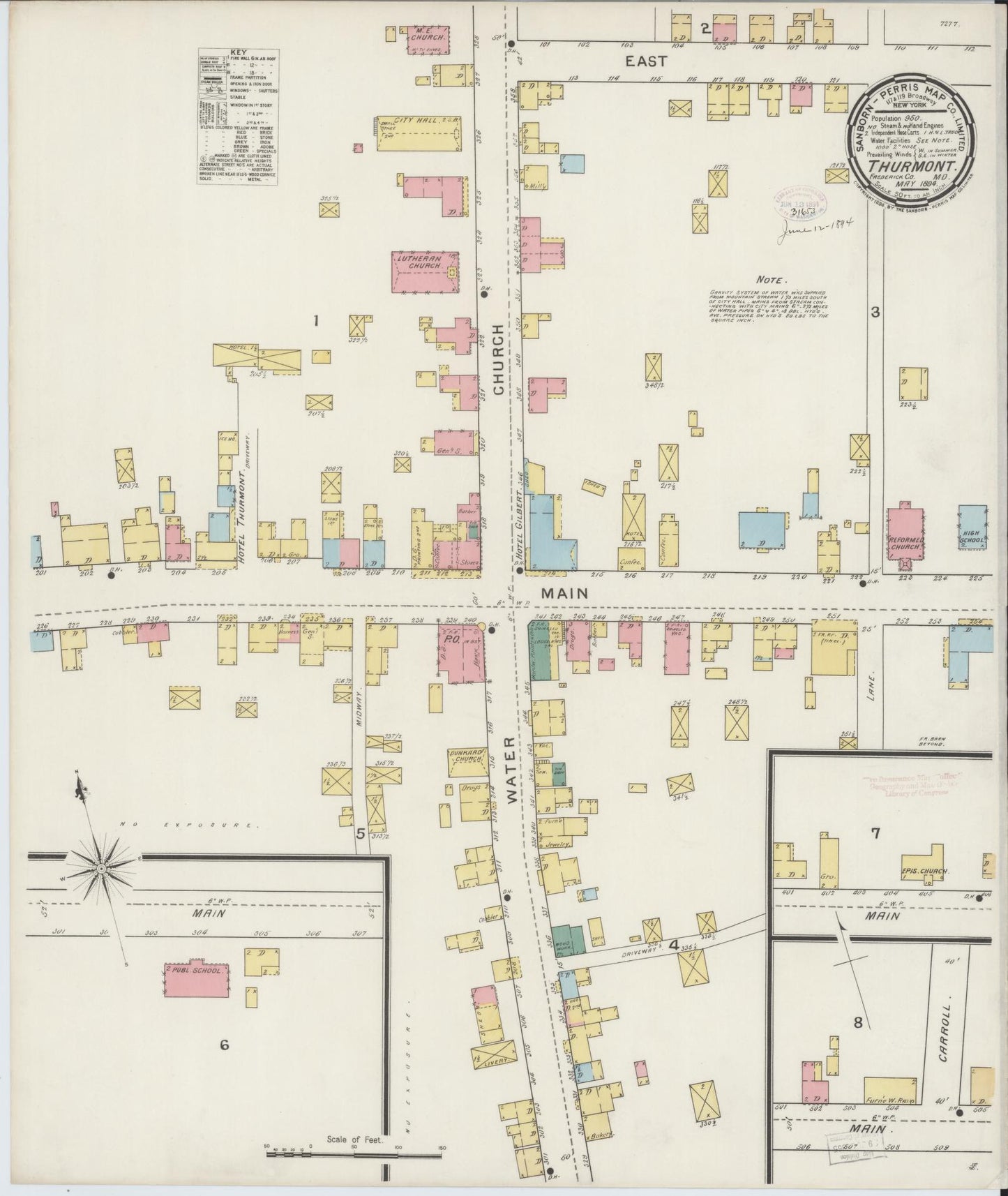 Sanborn Fire Insurance Map from Thurmont, Frederick County, Maryland (1894), Sheet #0001 - Historic Sanborn Fire Insurance Map Print, vintage old map wall art, antique decor, genealogy gift, Maryland Maryland map