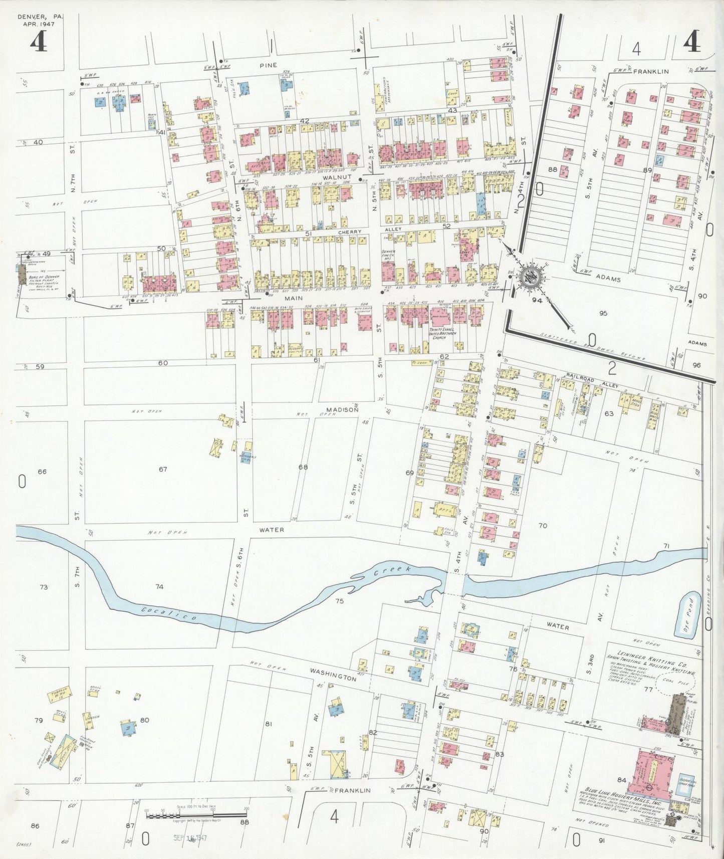 Sanborn Fire Insurance Map from Denver, Lancaster County, Pennsylvania (1947), Sheet #0004 - Historic Sanborn Fire Insurance Map Print, vintage old map wall art, antique decor, genealogy gift, Pennsylvania Pennsylvania map