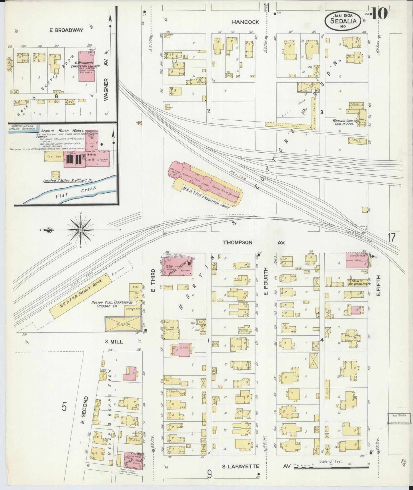 Sanborn Fire Insurance Map from Sedalia, Pettis County, Missouri (1908), Sheet #0010 - Historic Sanborn Fire Insurance Map Print, vintage old map wall art, antique decor, genealogy gift, Missouri Missouri map