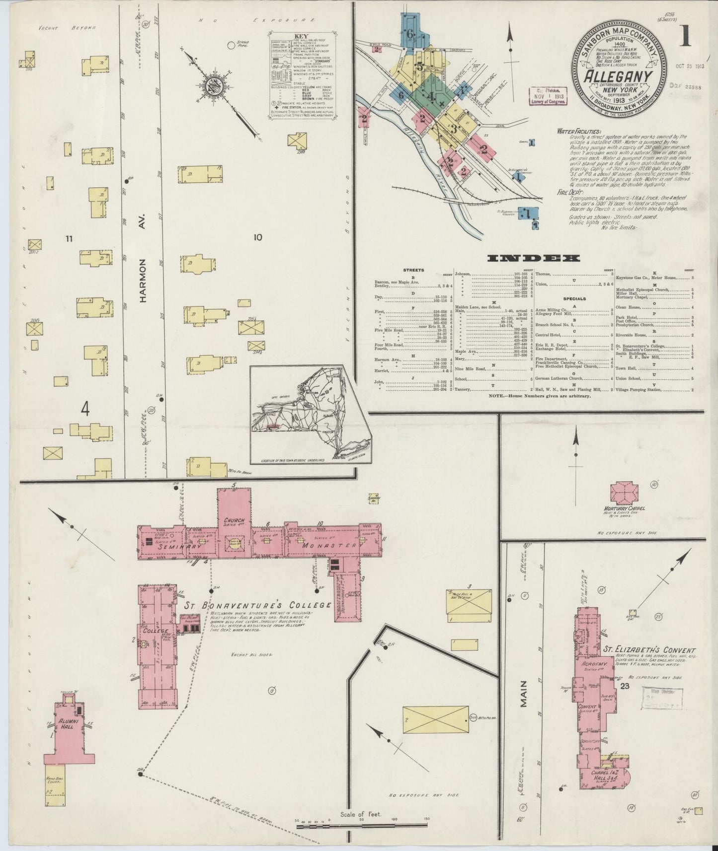 Sanborn Fire Insurance Map from Allegany, Cattaraugus County, New York. (1913) – Historic Sanborn Fire Insurance Map Print