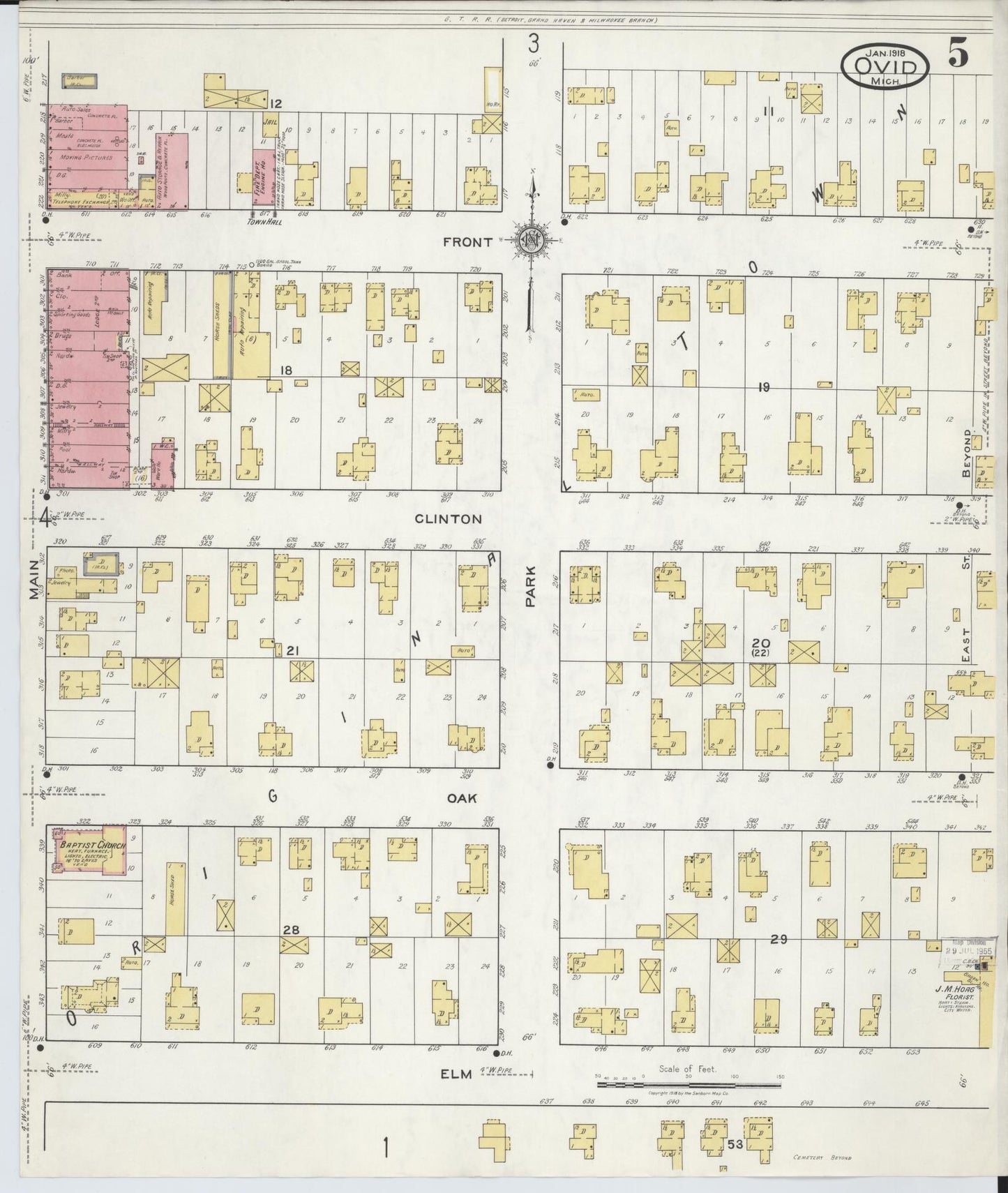 Sanborn Fire Insurance Map from Ovid, Clinton County, Michigan (1918), Sheet #0005 - Complete Map Set gallery image, historic Sanborn map, vintage wall art, Michigan Michigan